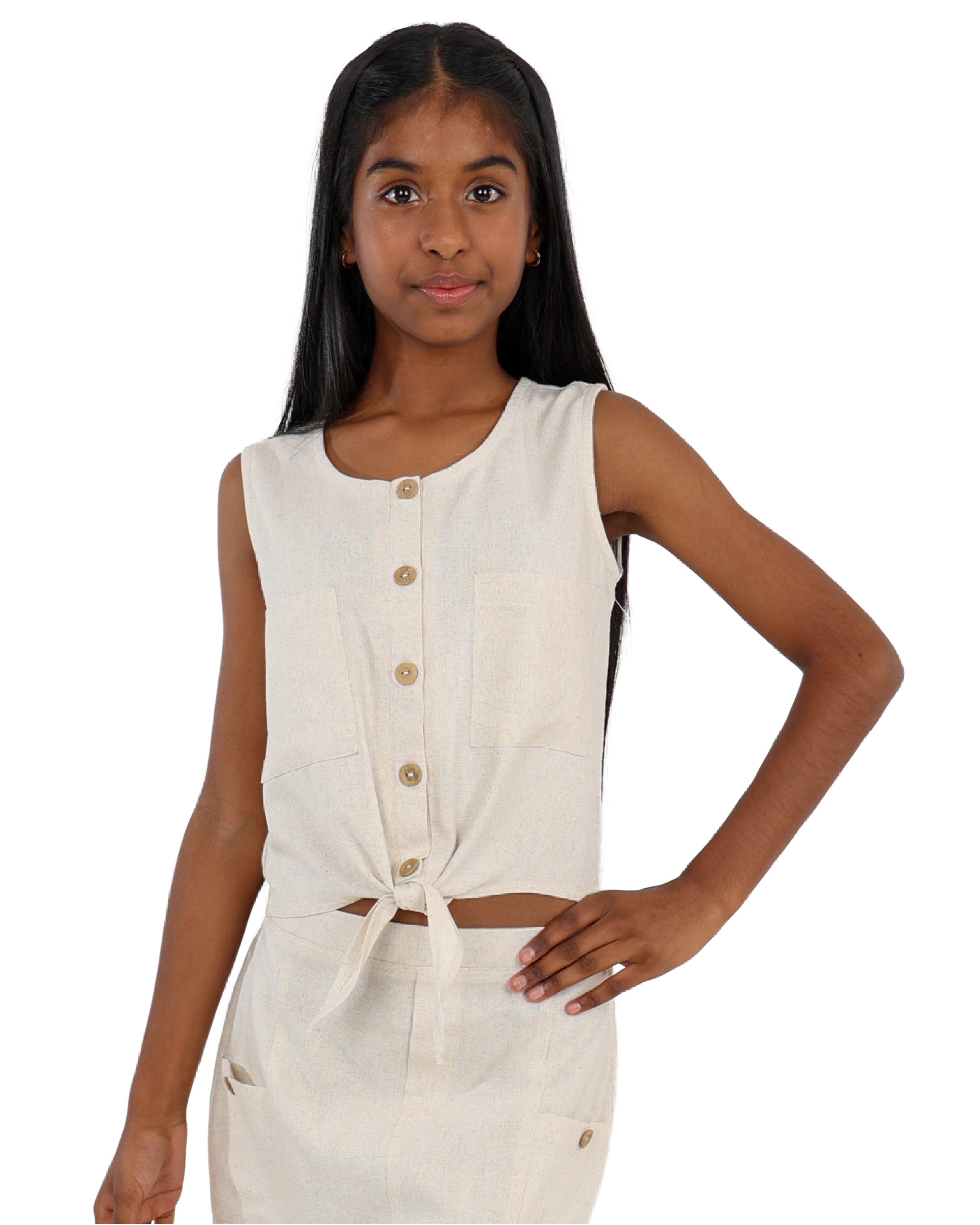 Sleeveless Tie Detail Button Up Top
