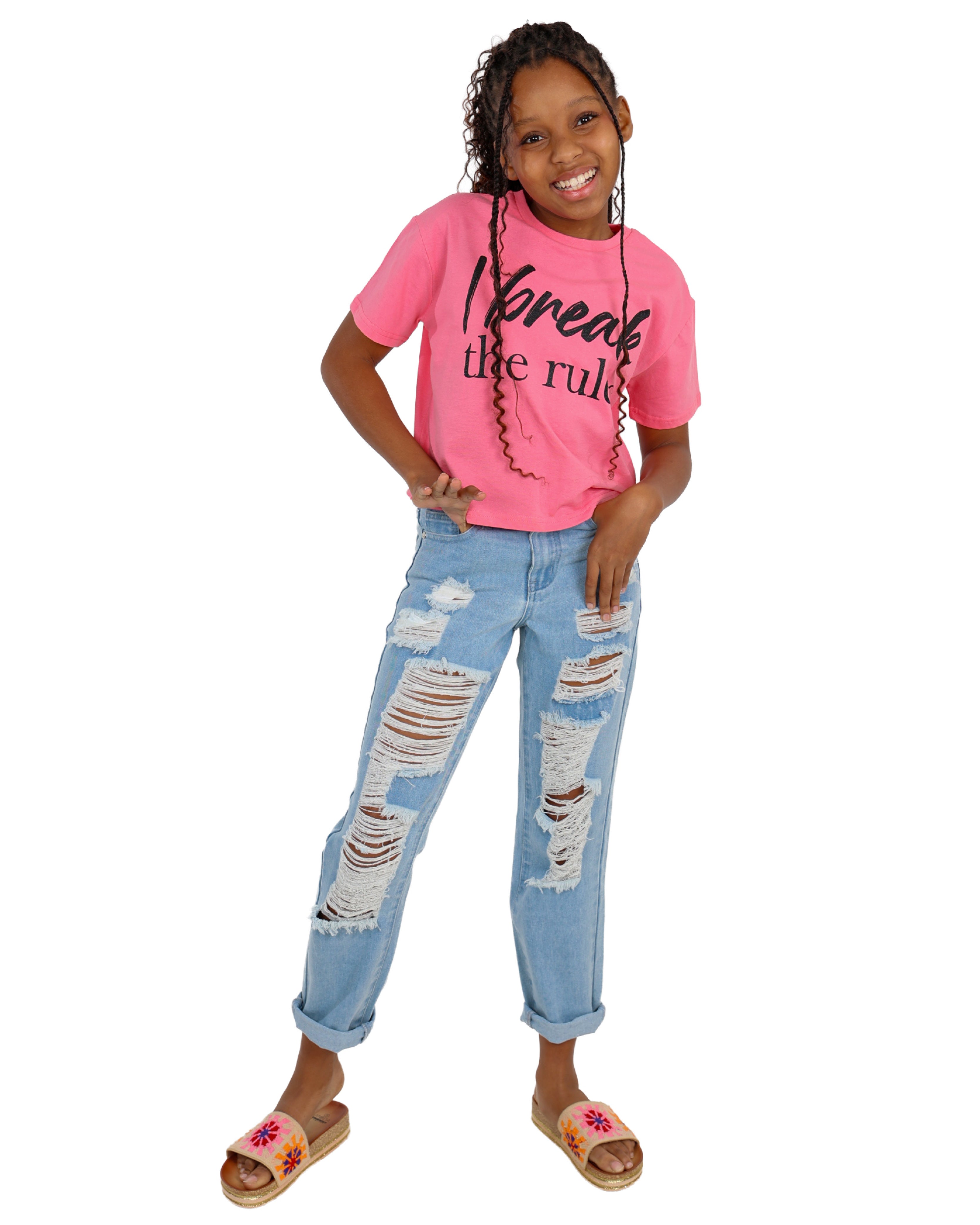 Snow Wash Full Rip Straight Leg Denim Jeans