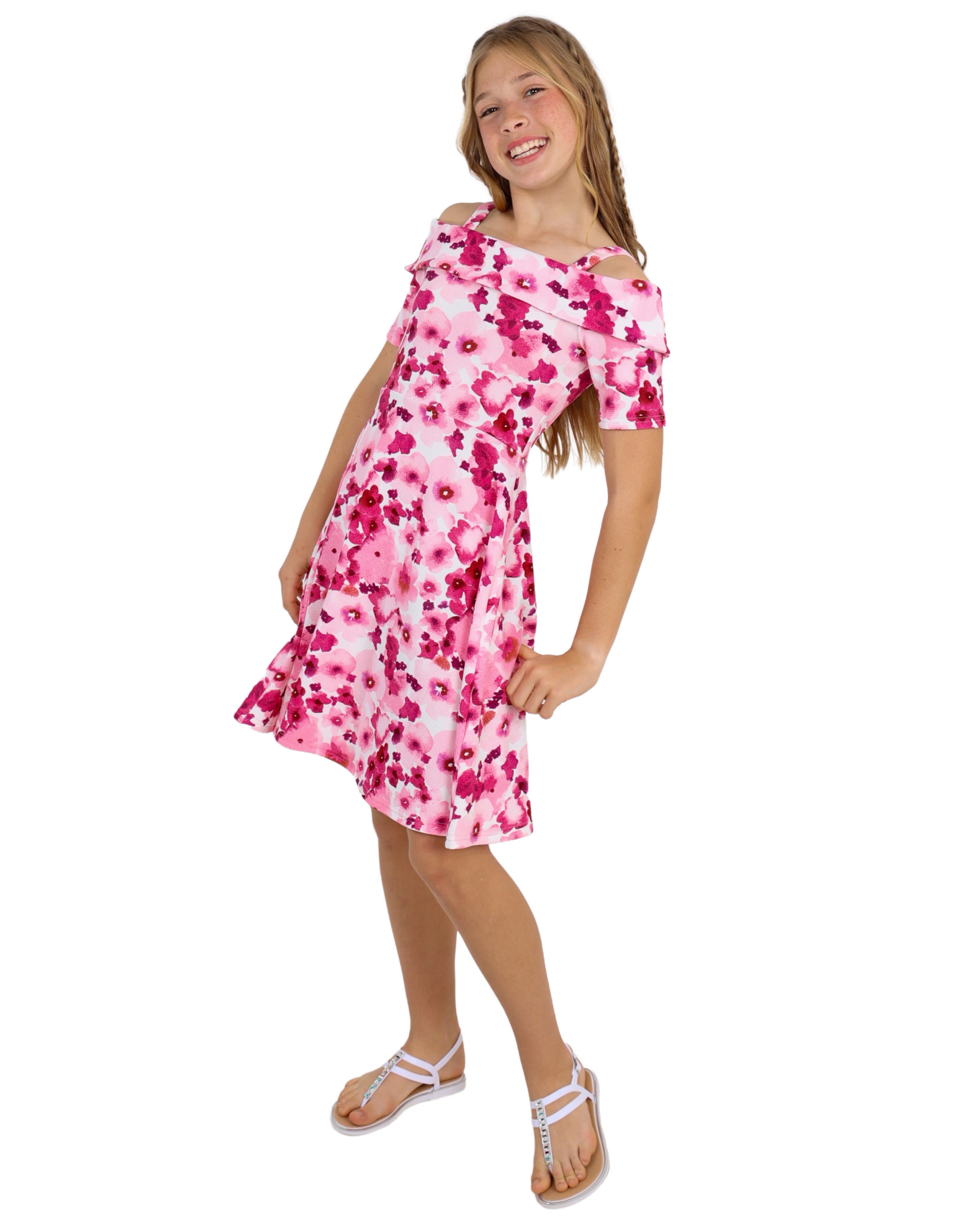 Cold Shoulder Floral Print Dress