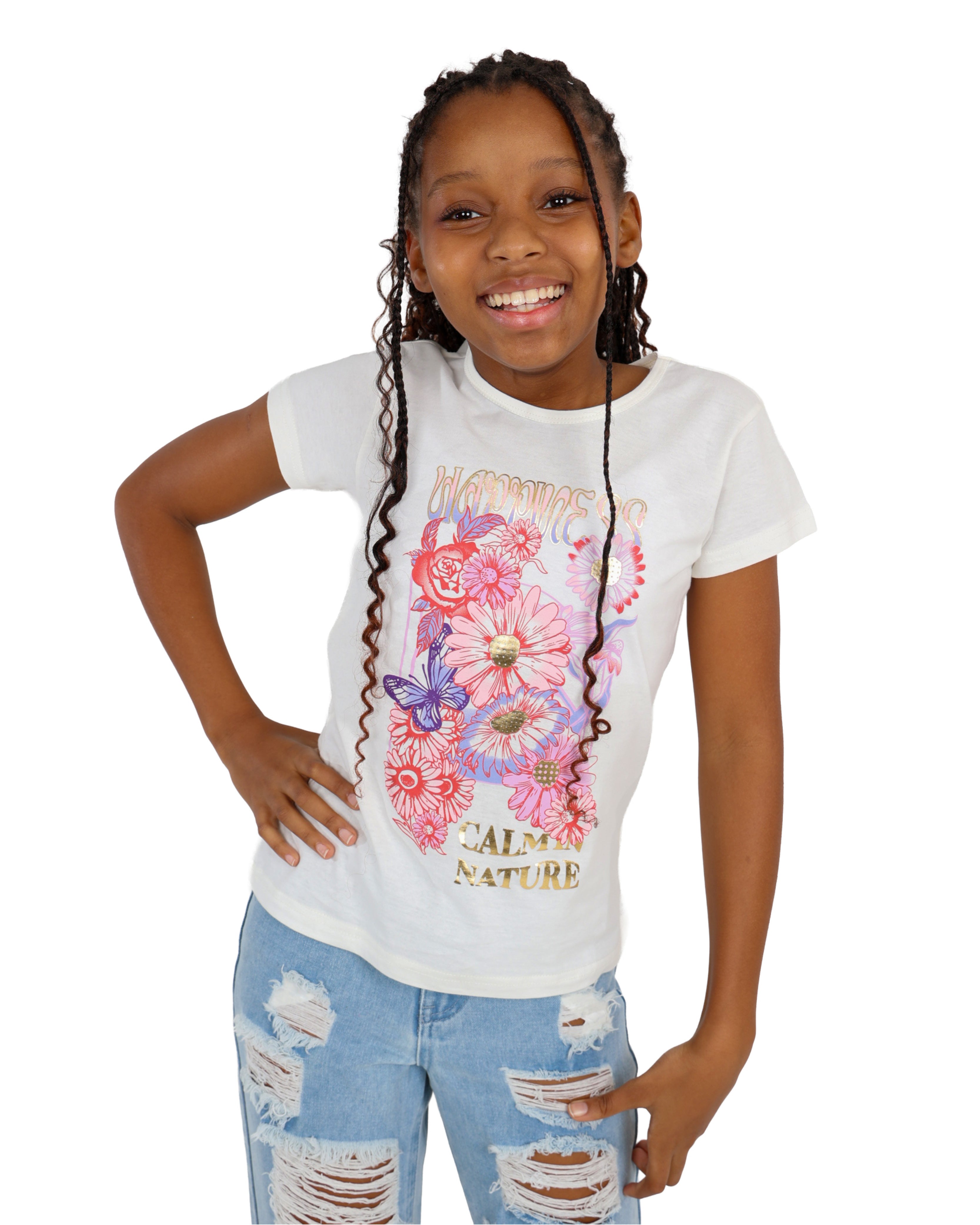 Short Sleeve "Happiness" Graphic Print T-Shirt