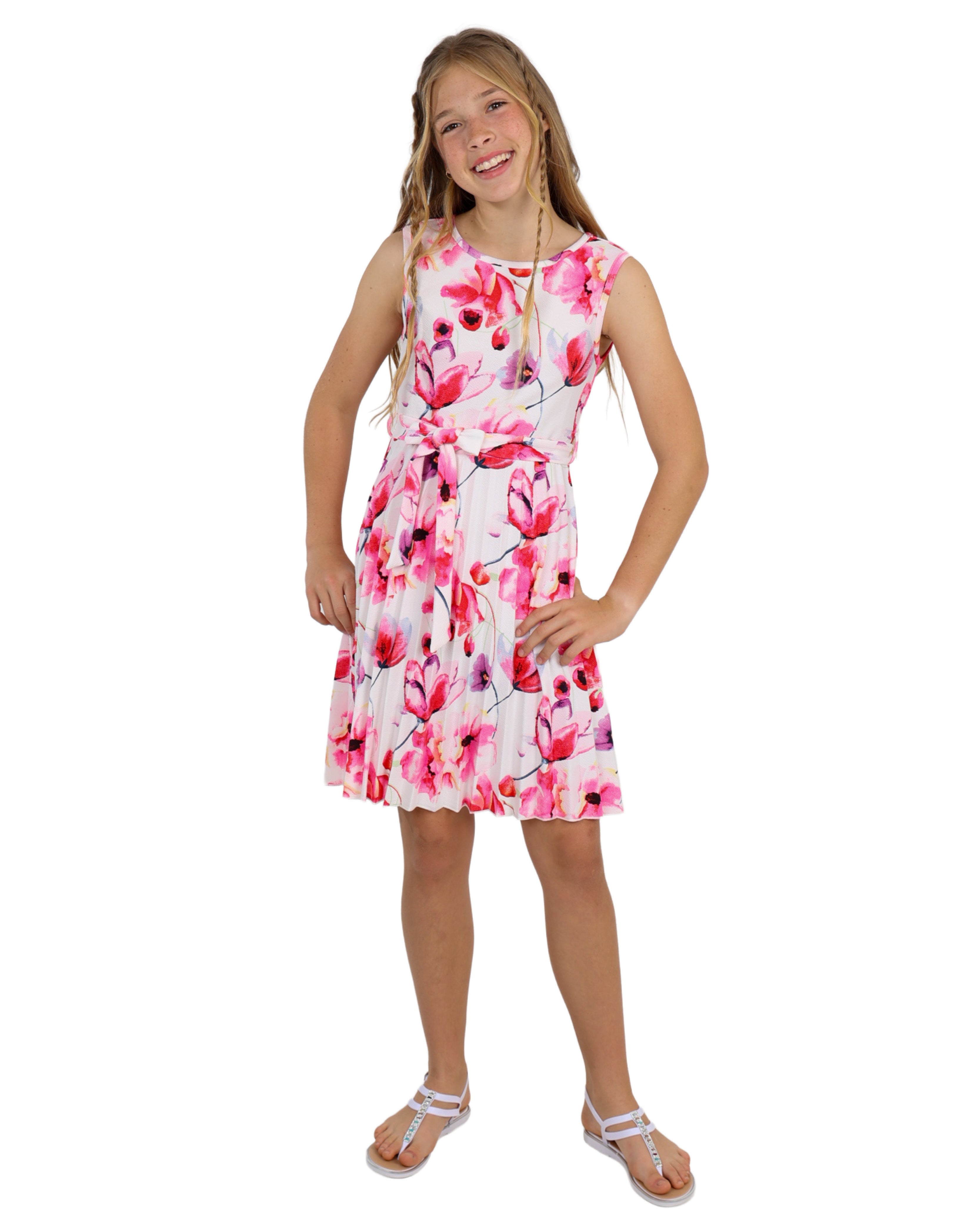 Sleeveless Floral Print Pleated Dress