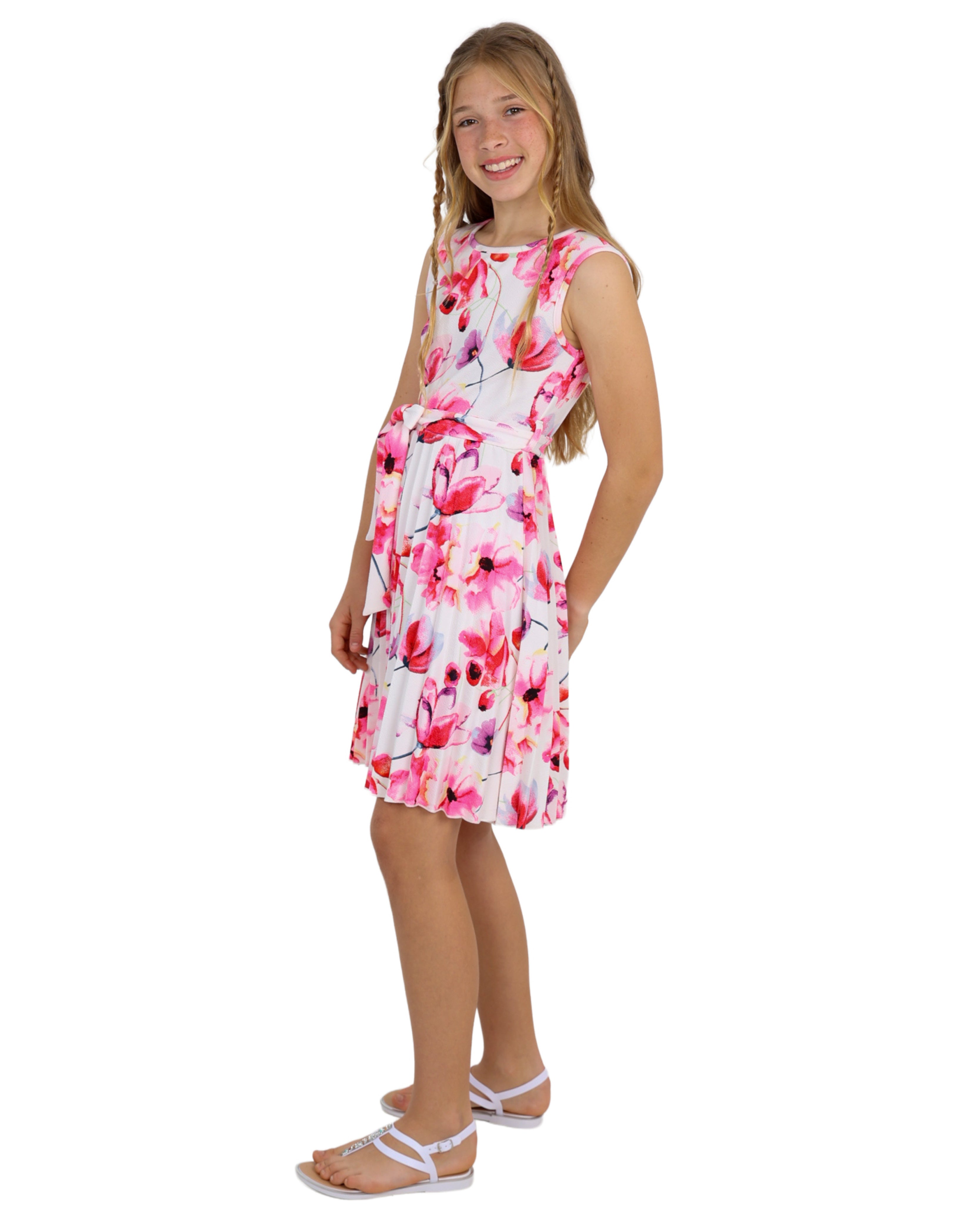 Sleeveless Floral Print Pleated Dress