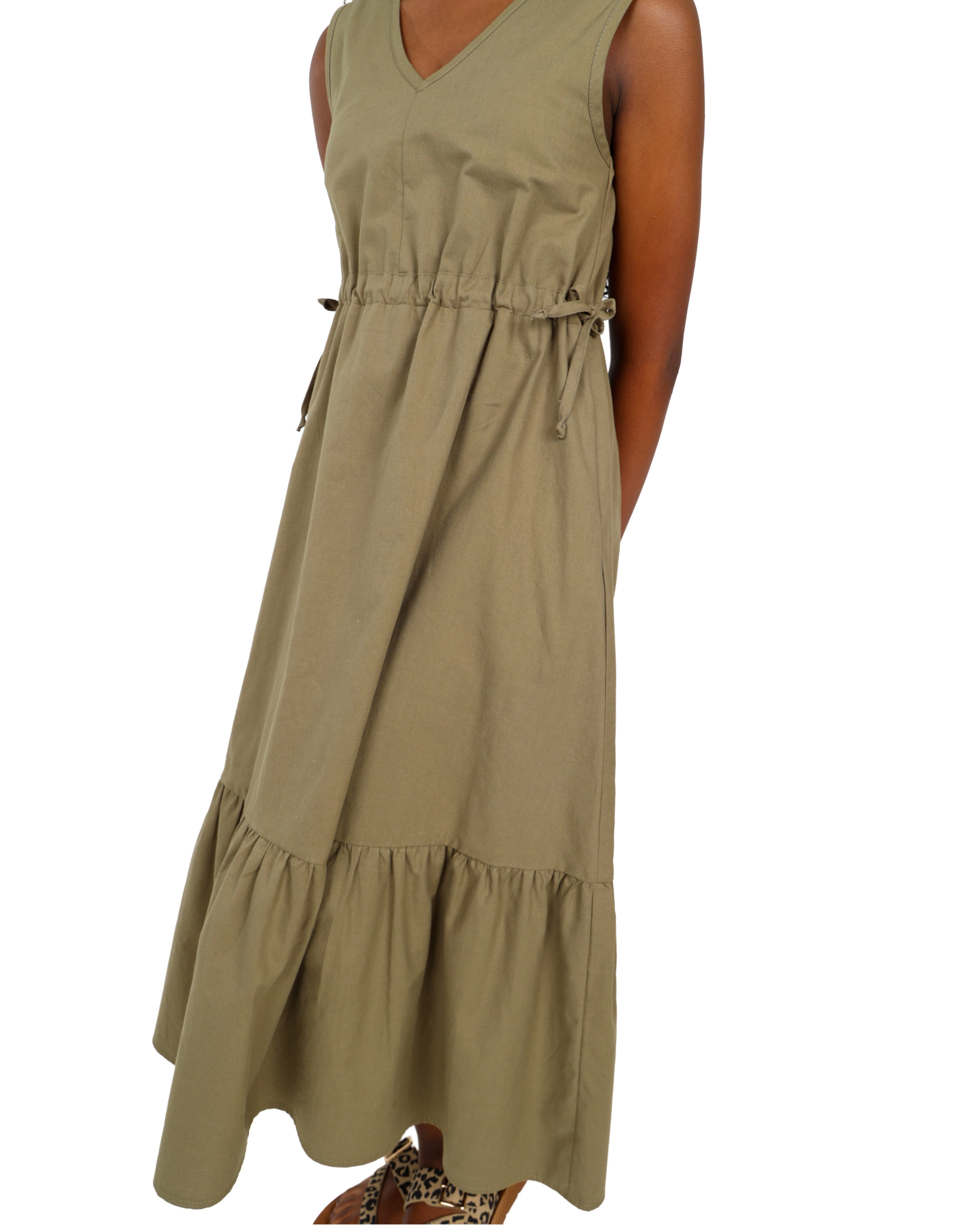 Sleeveless Tiered Olive Maxi Dress