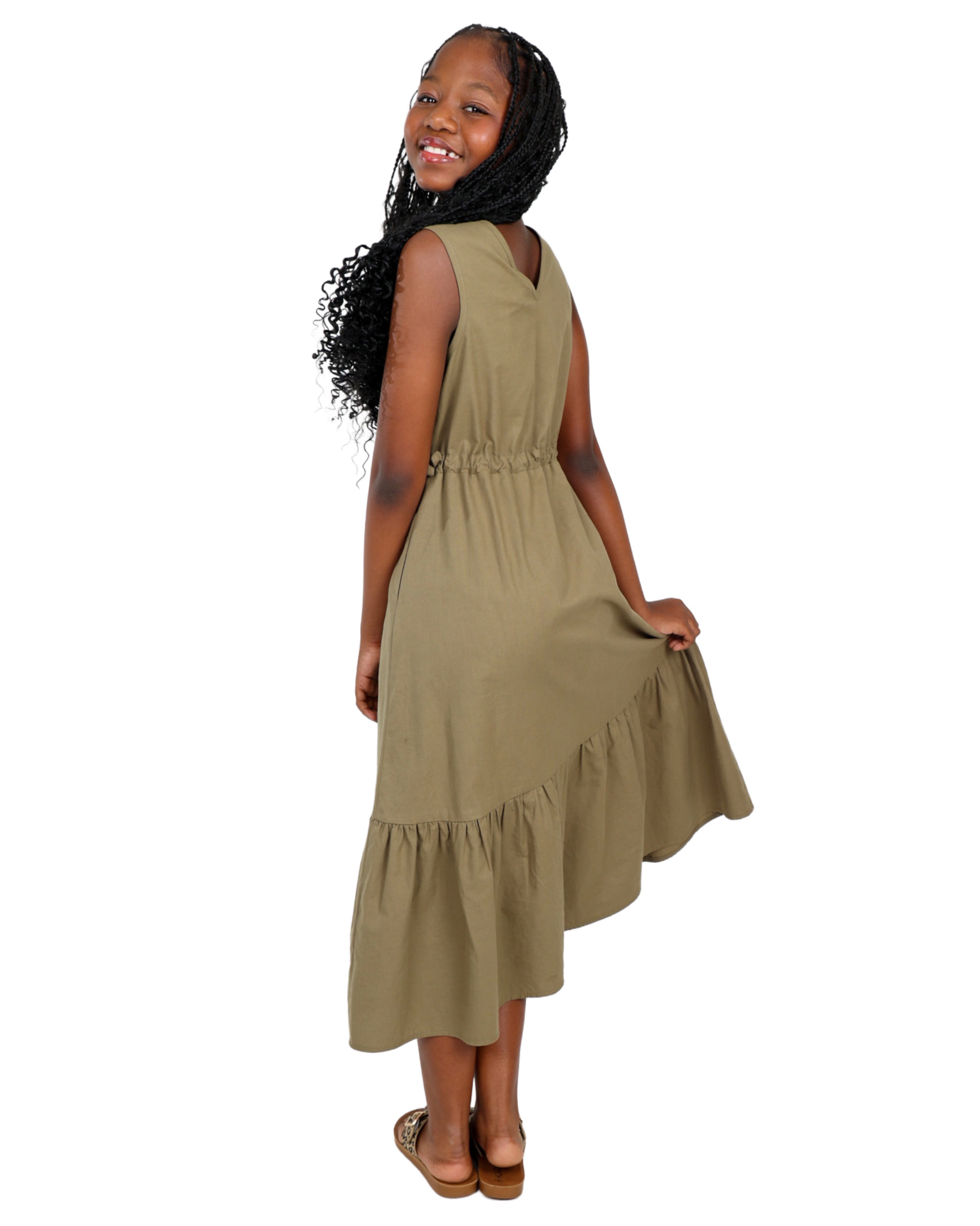 Sleeveless Tiered Olive Maxi Dress
