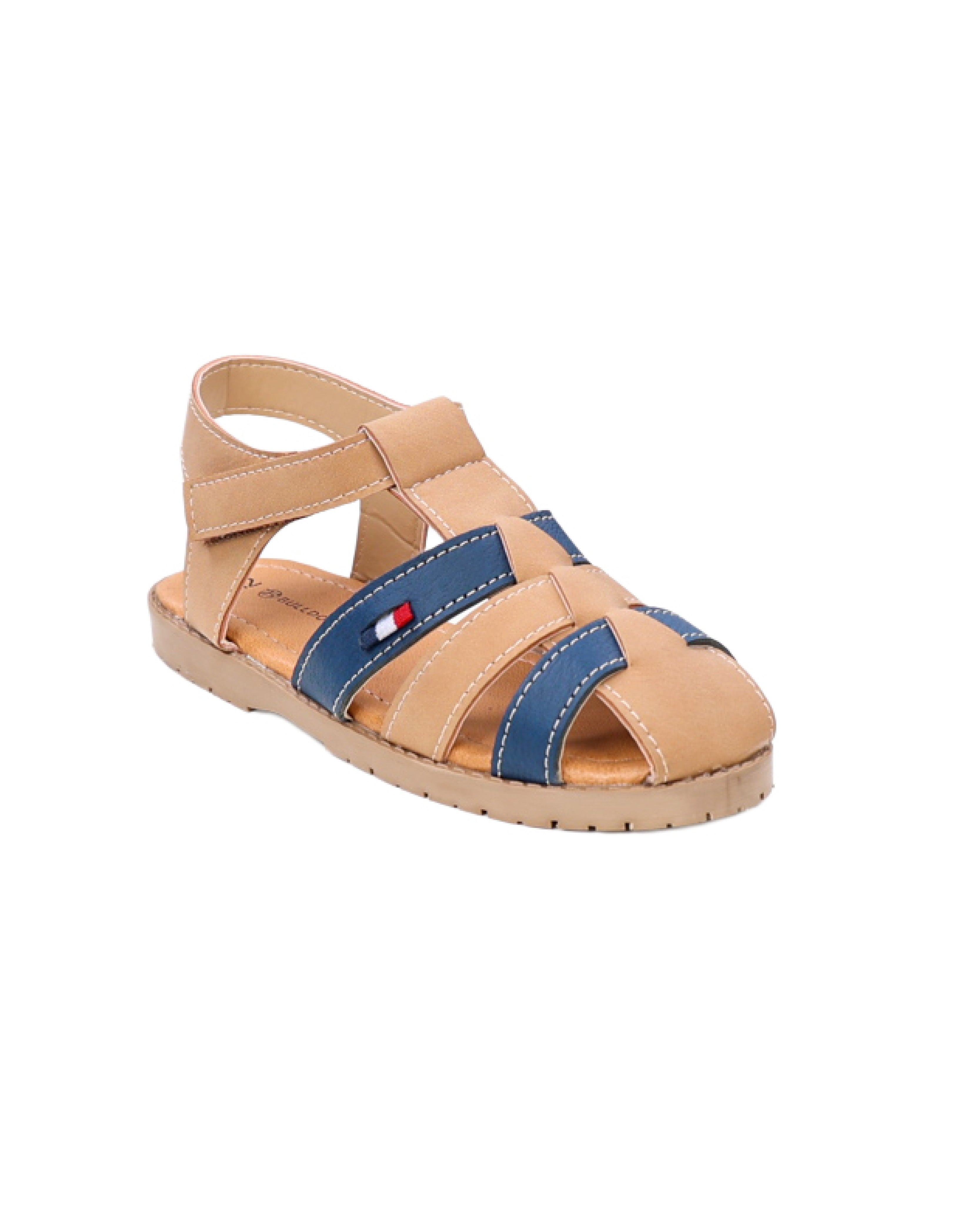 Boys Tan Cage Sandal With Velcro Closure