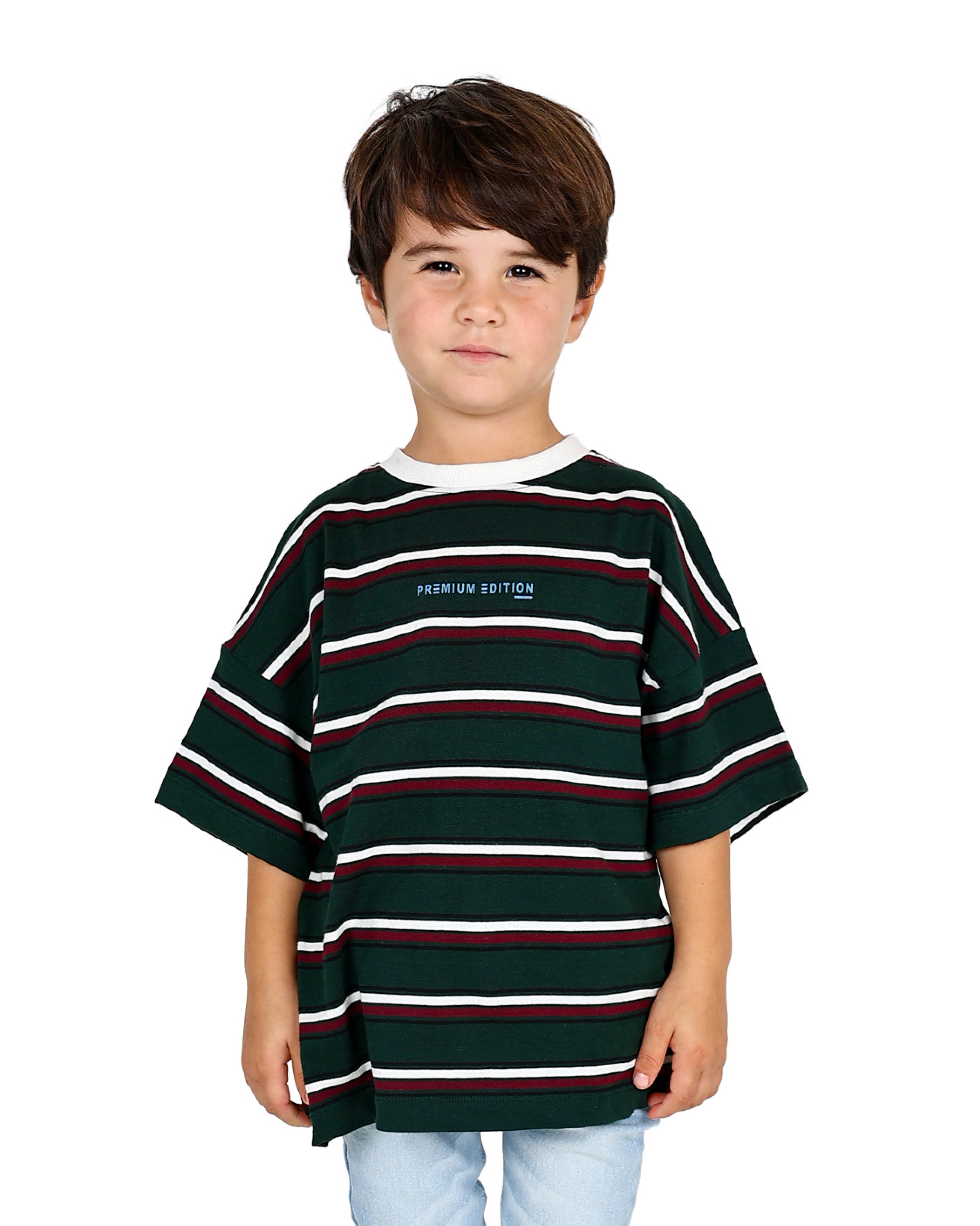 Short Sleeve Green Striped Oversized T-Shirt