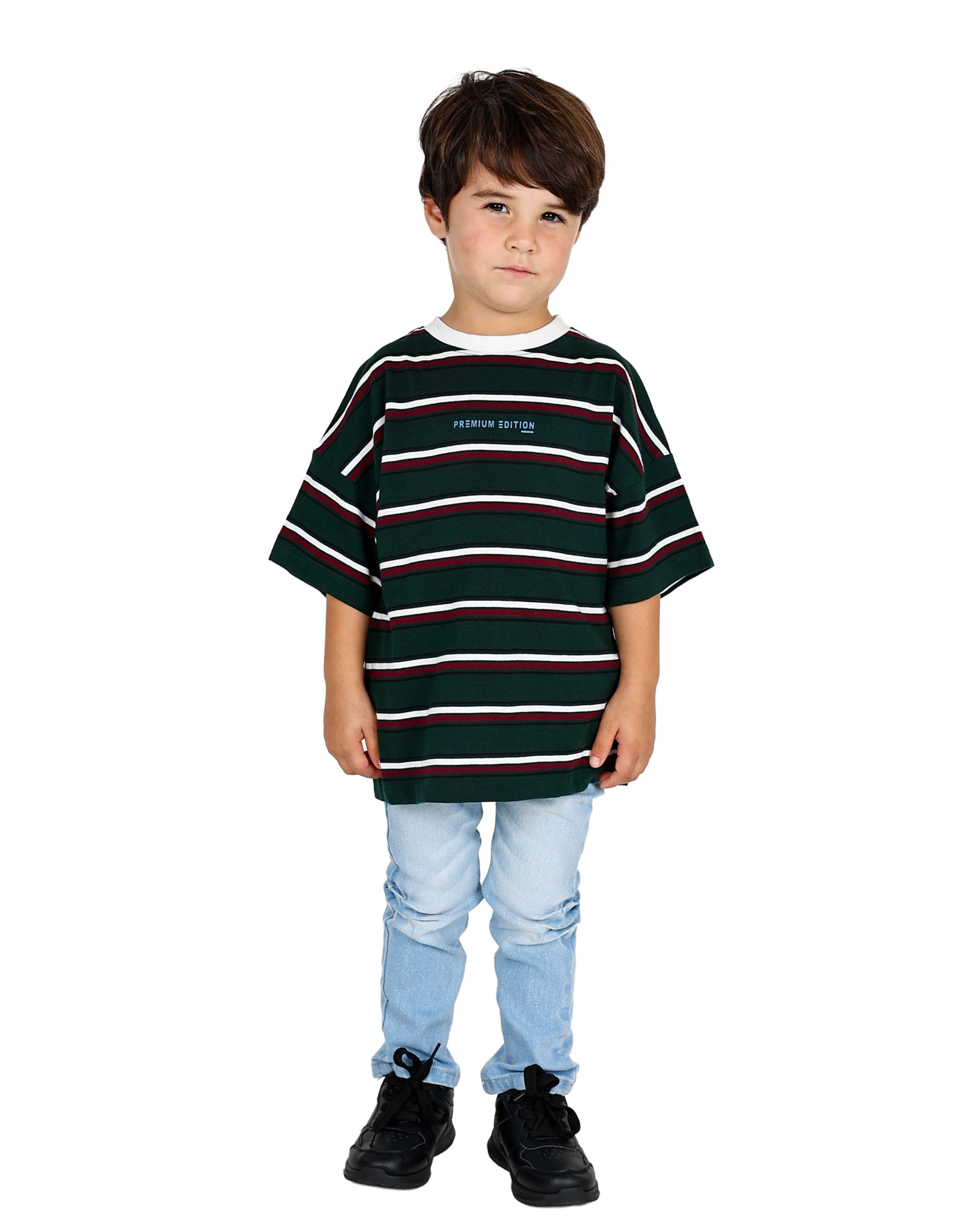 Short Sleeve Green Striped Oversized T-Shirt
