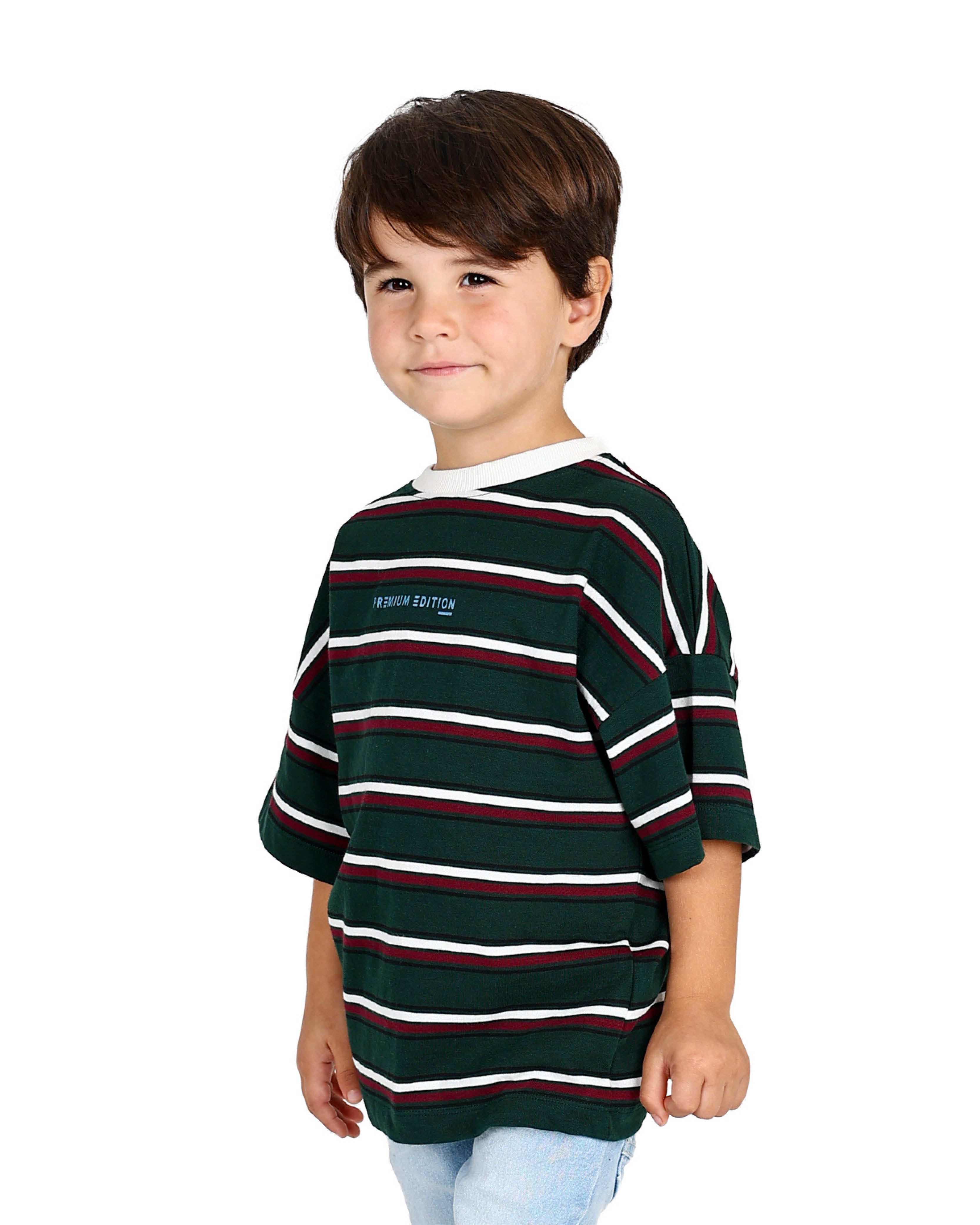 Short Sleeve Green Striped Oversized T-Shirt
