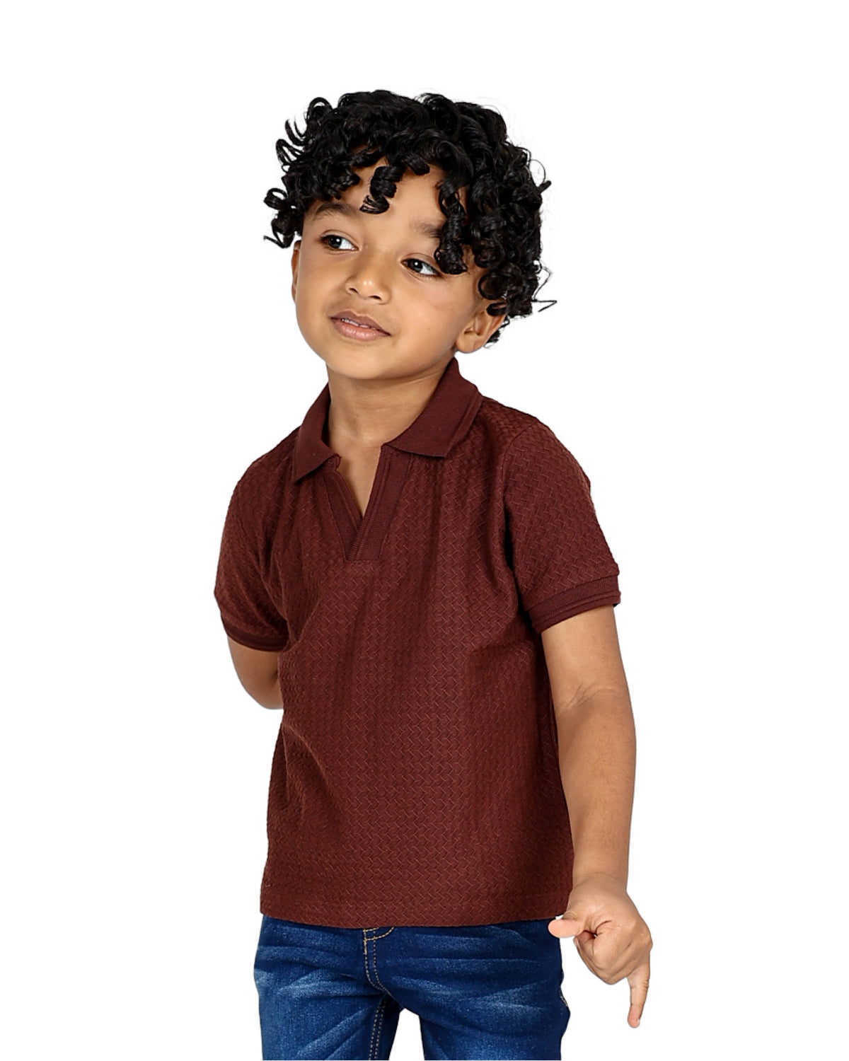 Short Sleeve Johnny Collar Jacquard T-Shirt