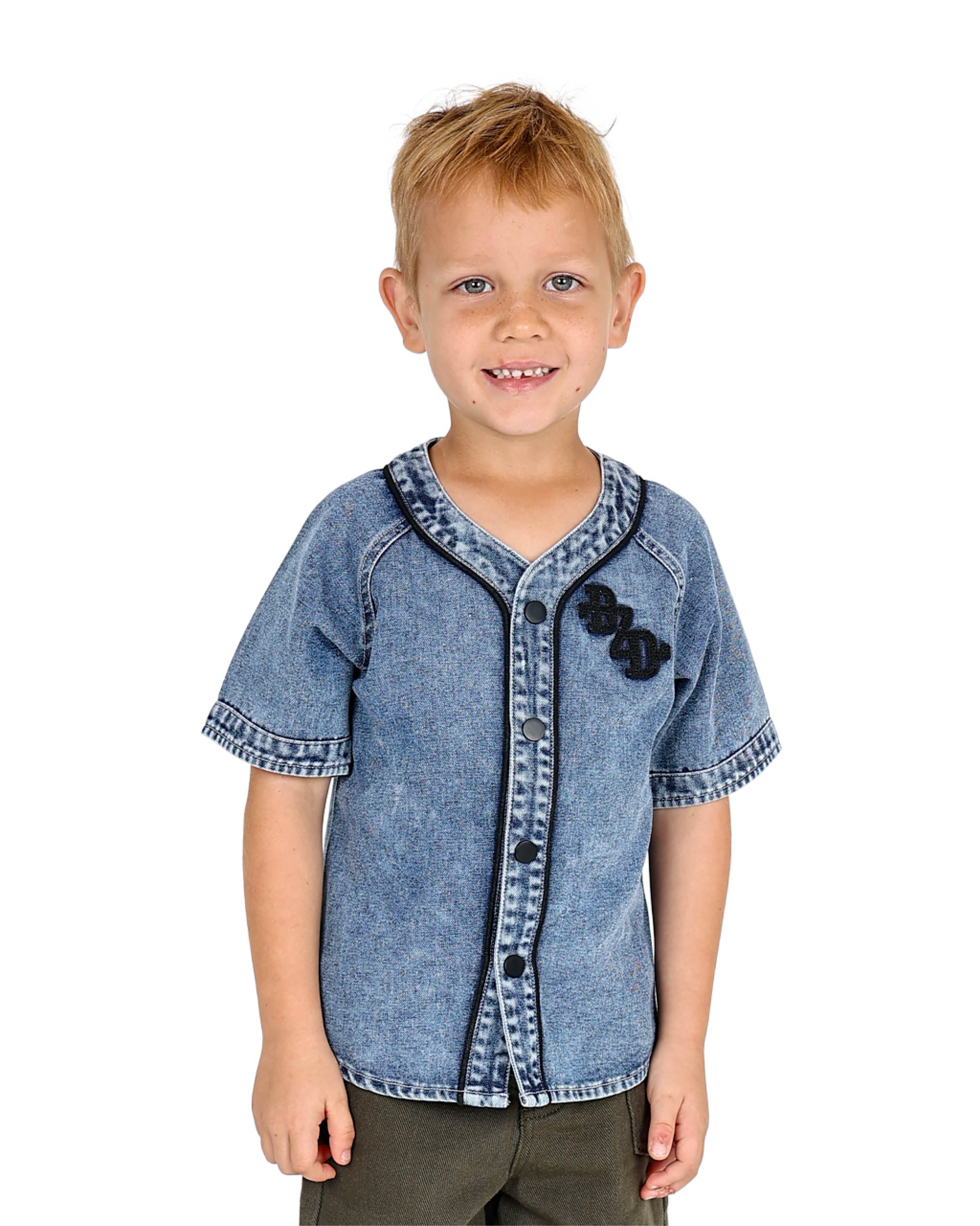 Short Sleeve Medium Indigo Baseball Shirt
