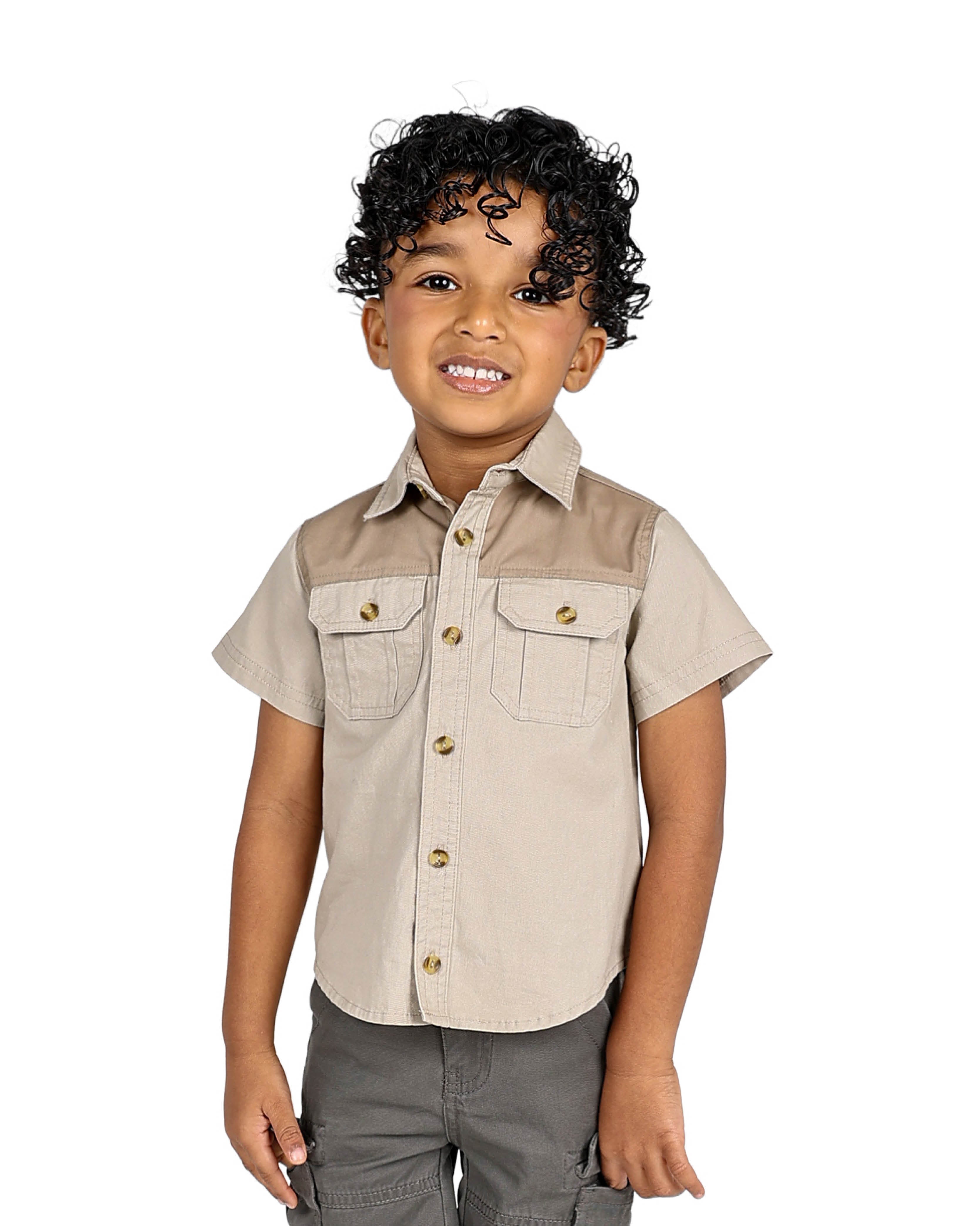 Okavango Short Sleeve Stone & Olive Colourblock Shirt