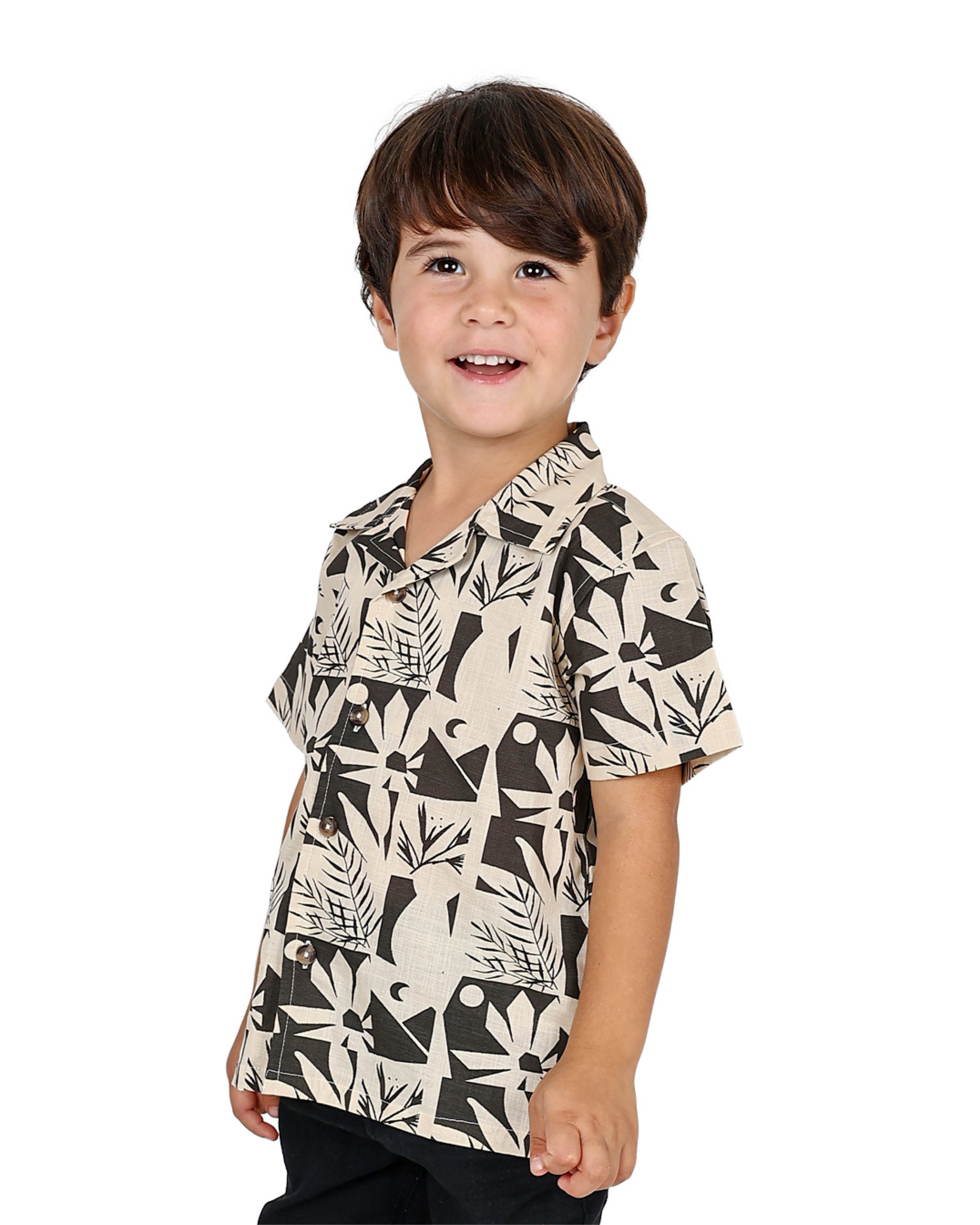 Short Sleeve Chocolate Floral Cuban Cotton Shirt