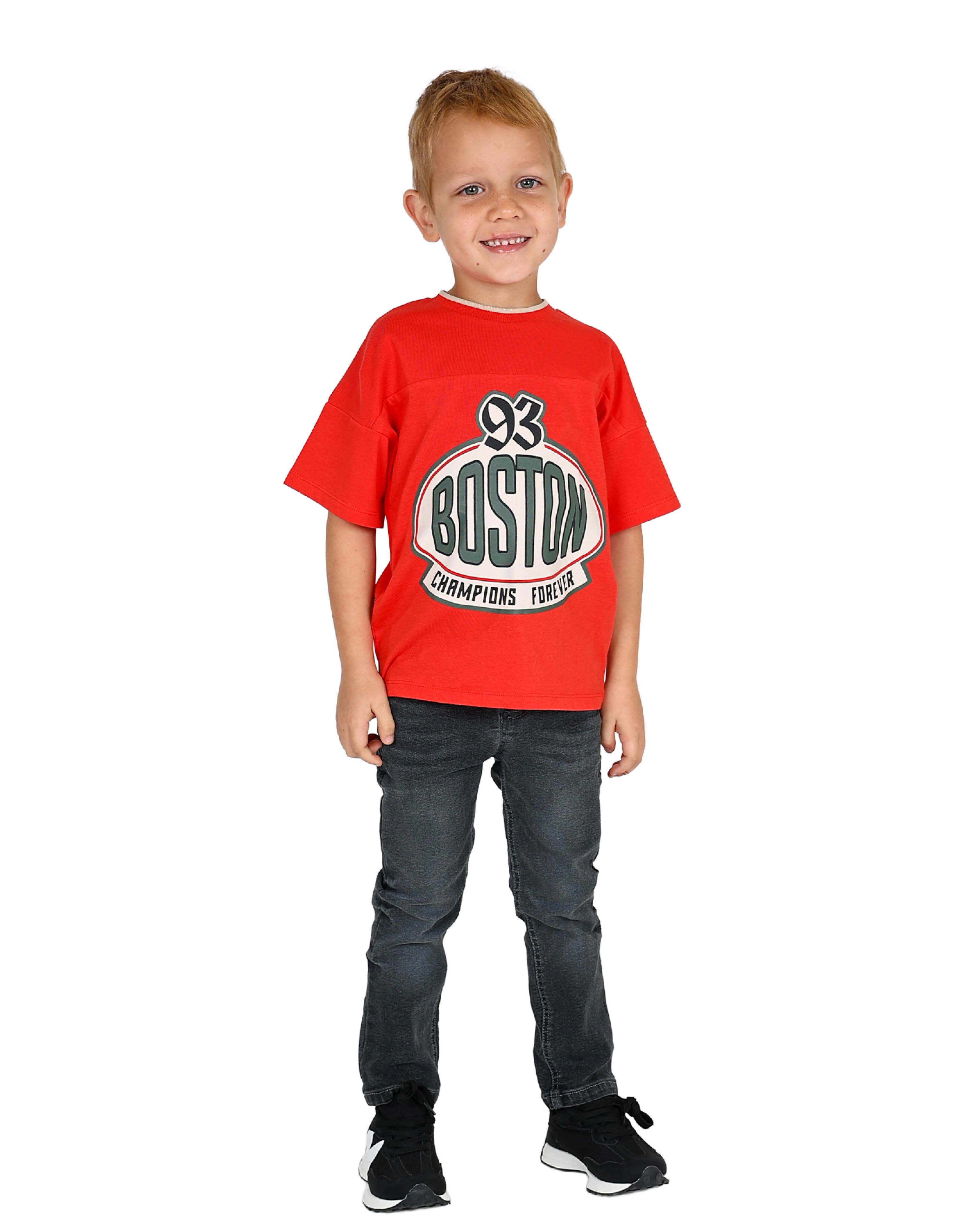 Short Sleeve Orange Boston 93 Graphic Cotton T-Shirt