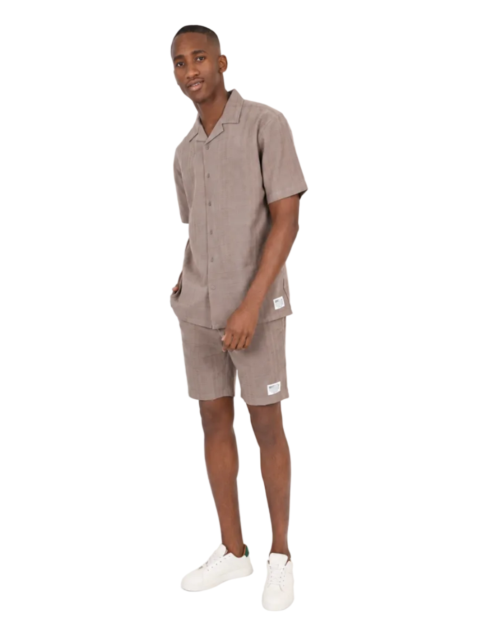Taupe Seersucker Pull Up Resort Shorts