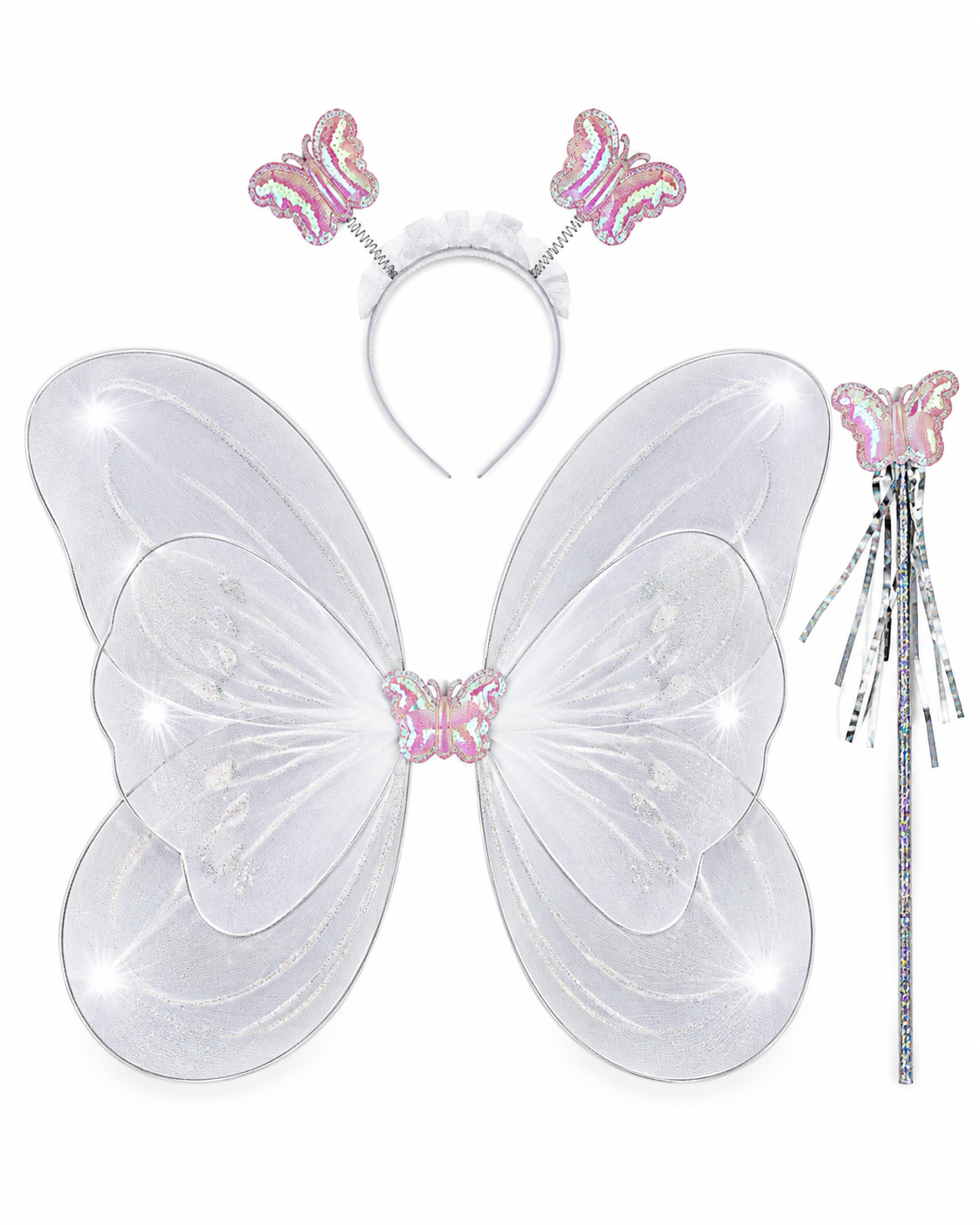 3 Piece White Double Butterfly Wings Set