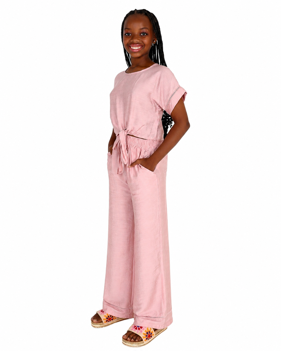 Pink Ladder Lace Inset Pants Set