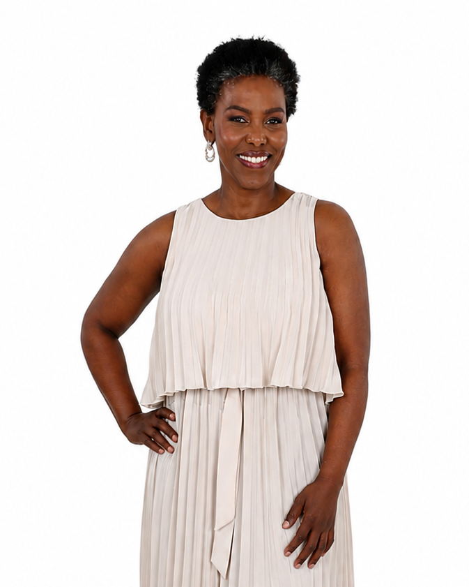 Sleeveless Pleated Stone Maxi Dress