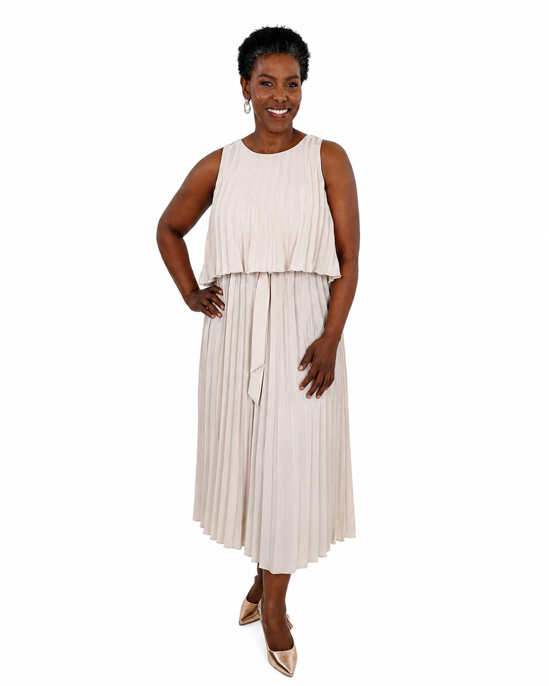Sleeveless Pleated Stone Maxi Dress