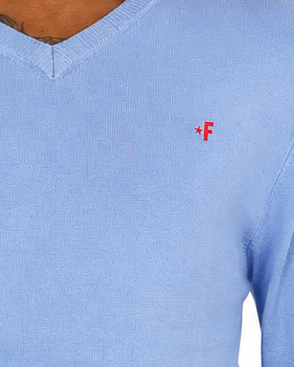 Funk Long Sleeve Blue Knitted V-Neck Pullover