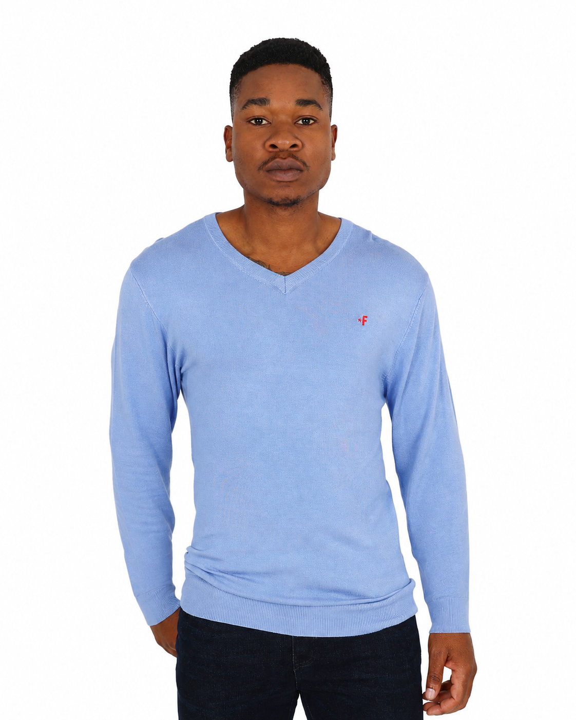 Funk Long Sleeve Blue Knitted V-Neck Pullover