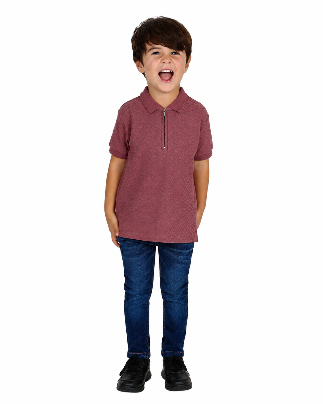 Short Sleeve Purple Diamond Jacquard Zip Up Golfer