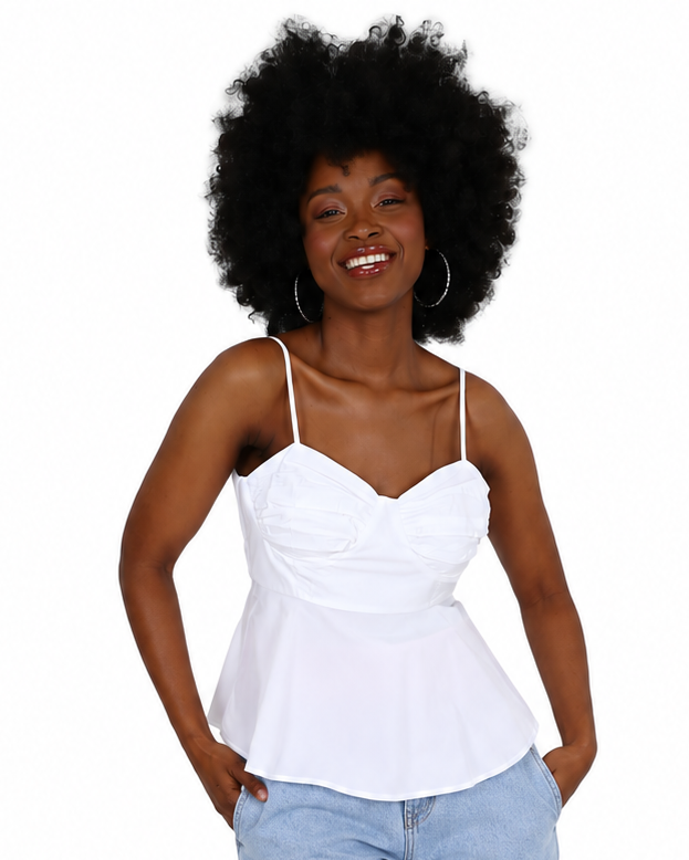 Sleeveless White Cotton Bustier Peplum Top