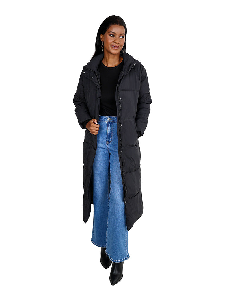 Cruise Black Puffer Longer Length Hooded Jacket