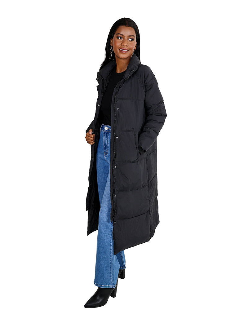 Cruise Black Puffer Longer Length Hooded Jacket