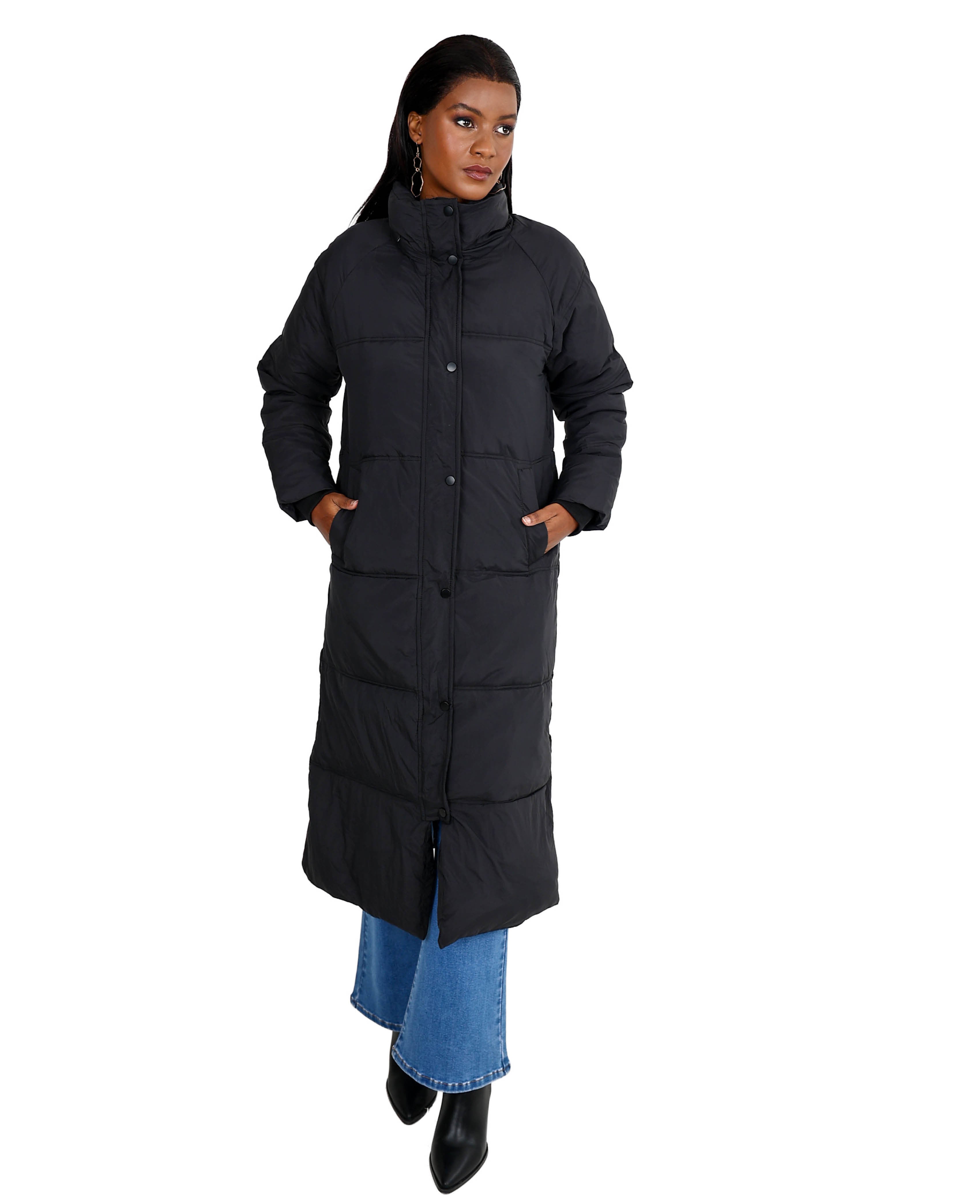 Cruise Black Puffer Longer Length Hooded Jacket