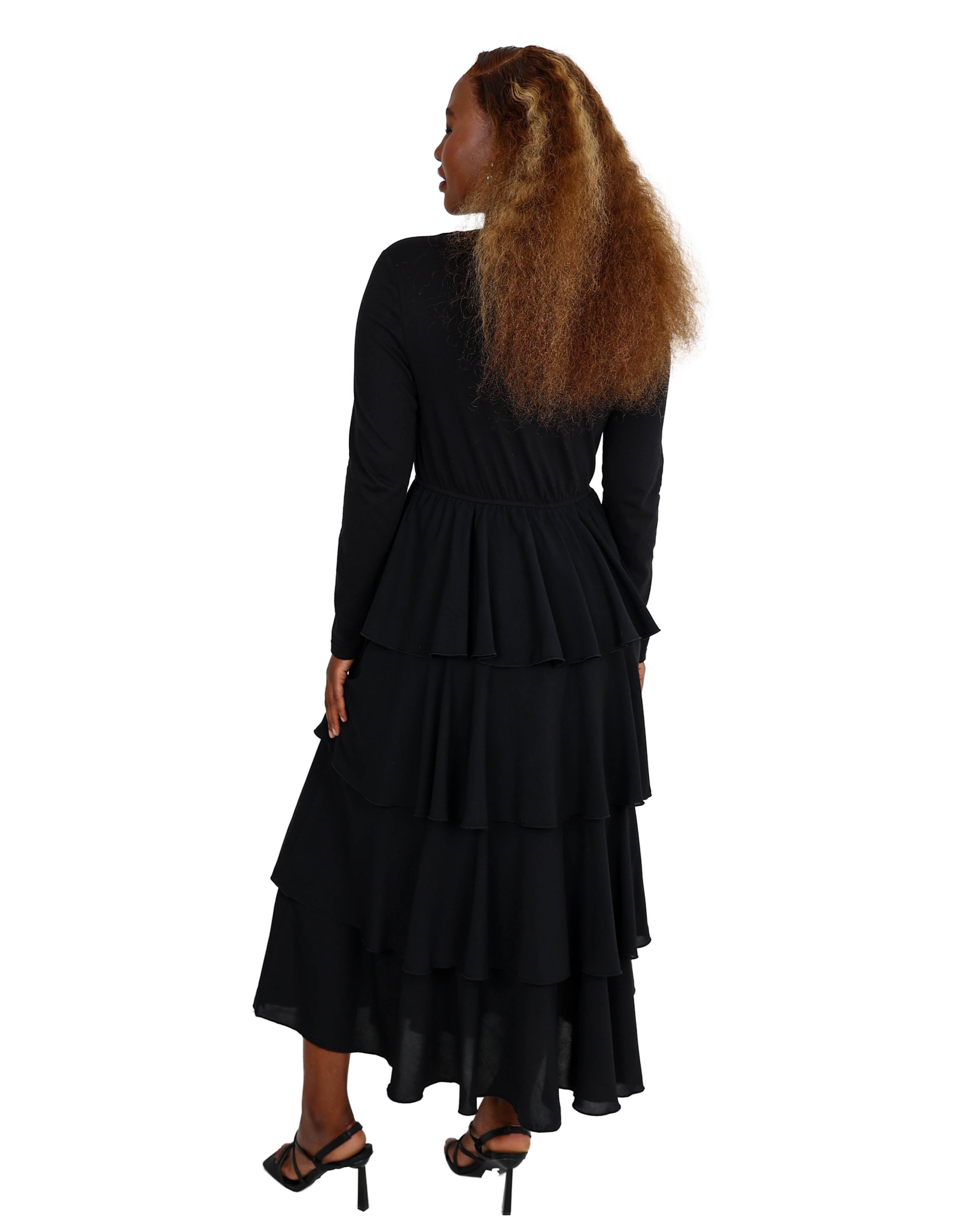 Long Sleeve Multi Ruffle Maxi Dress