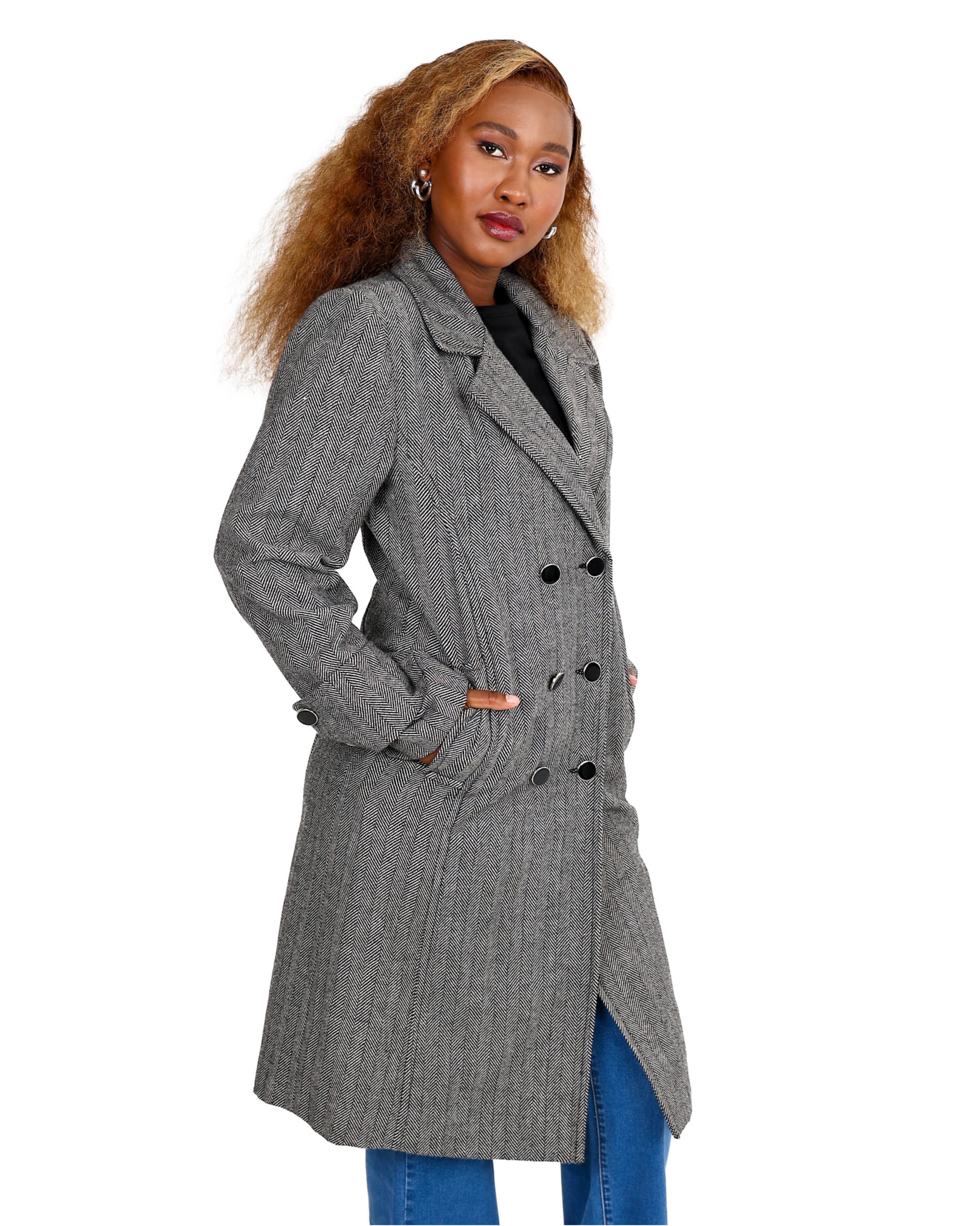 Black Double Breasted Melton Coat