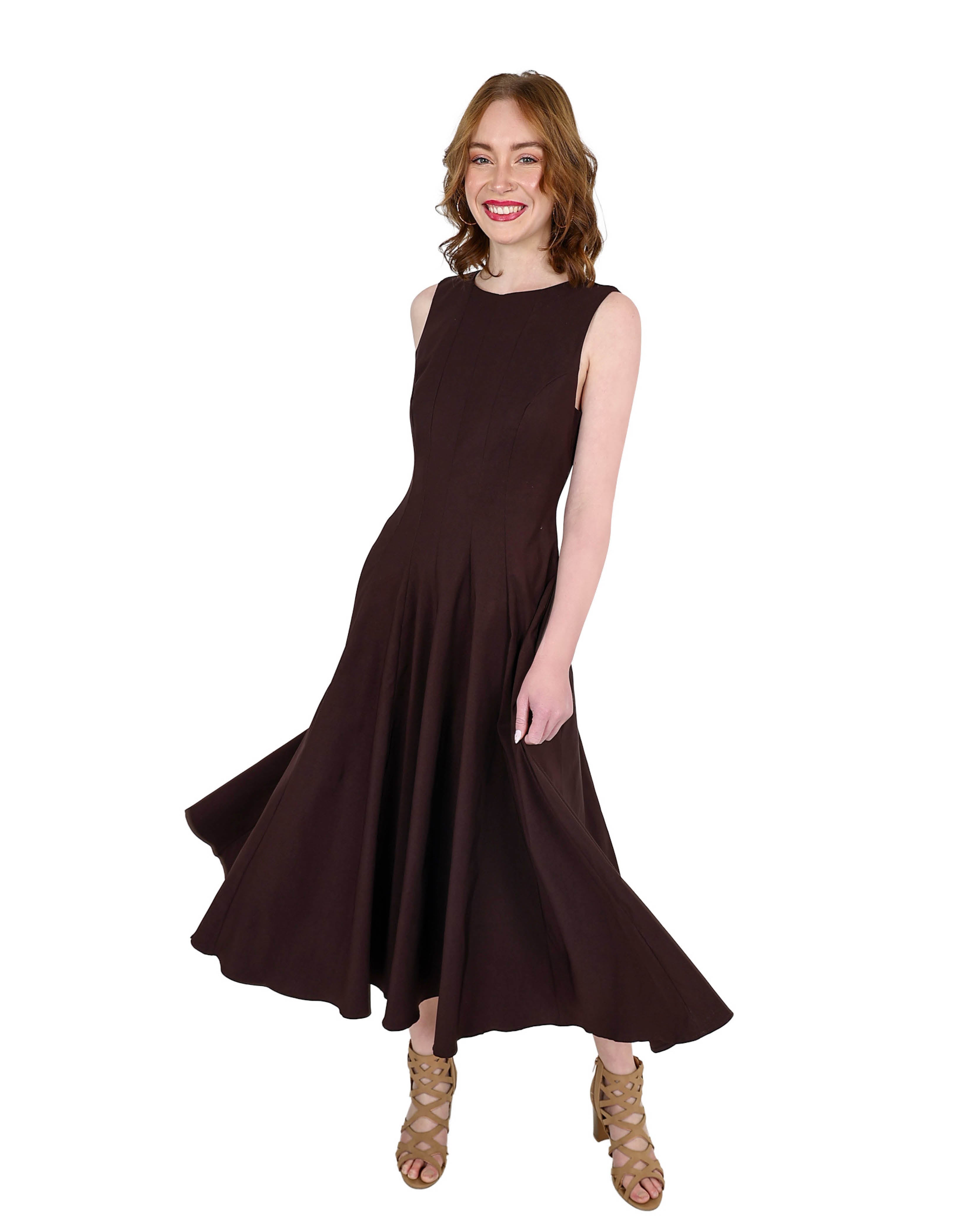 Cruise Sleeveless Chocolate Flared Midi Paneled Dress