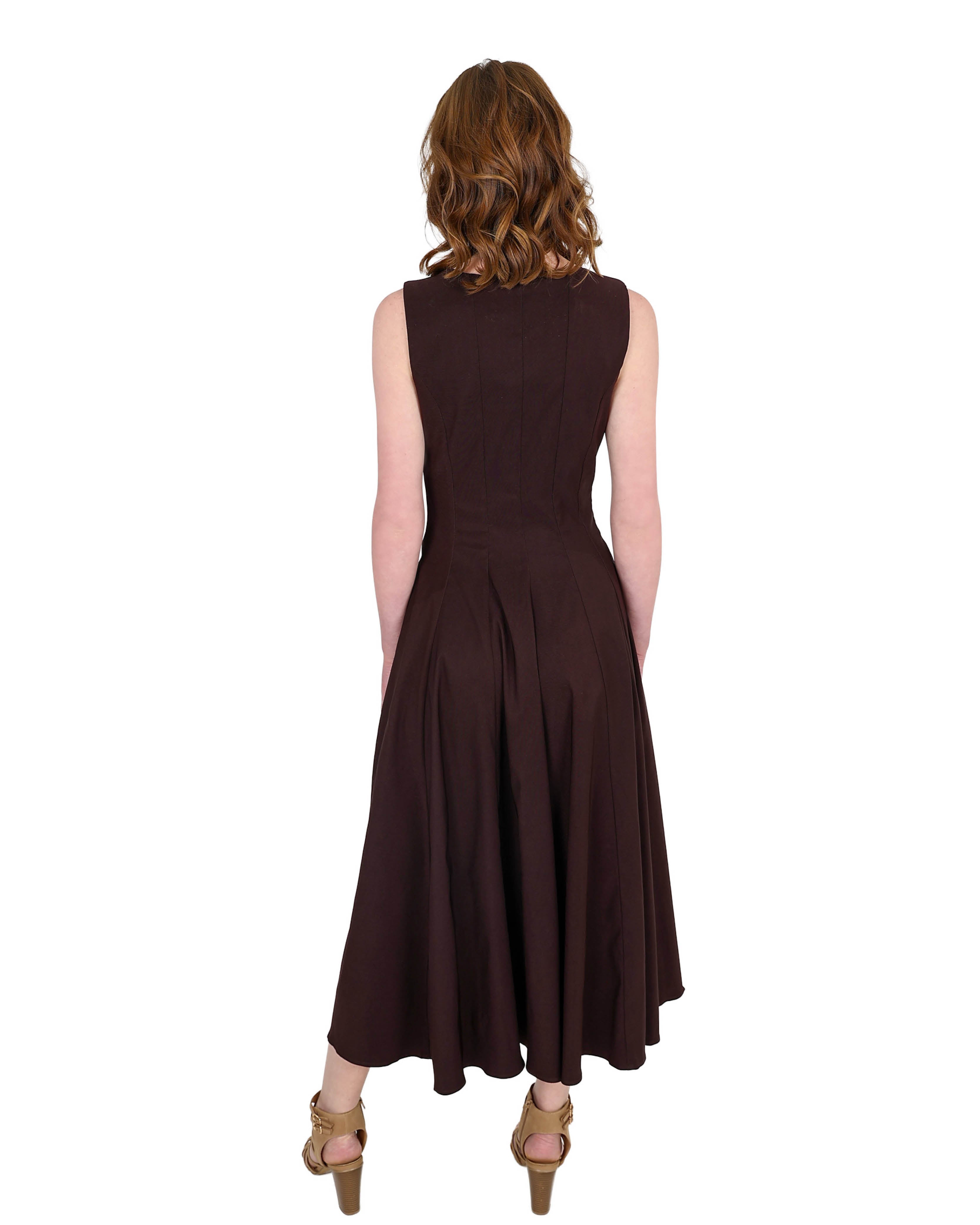 Cruise Sleeveless Chocolate Flared Midi Paneled Dress