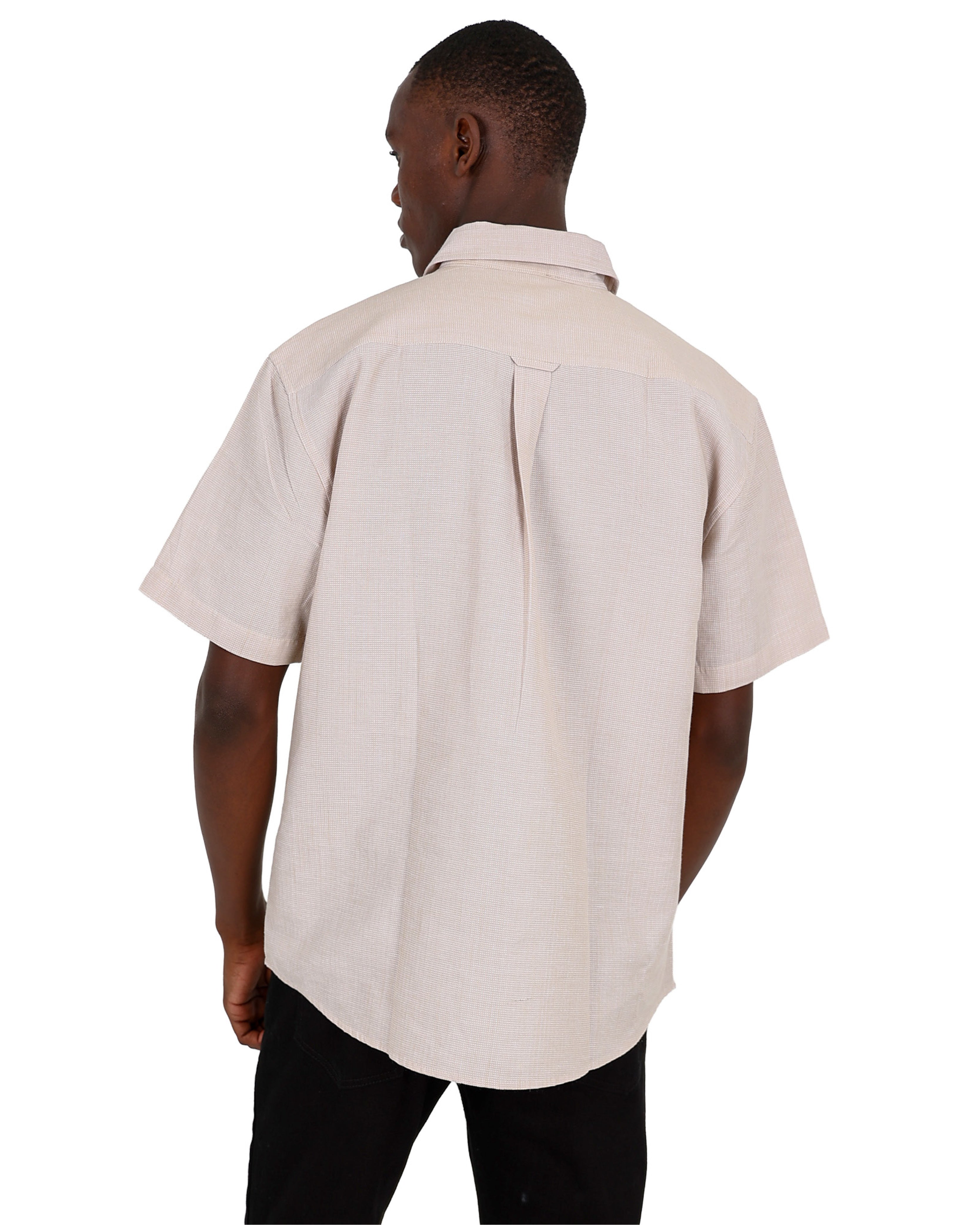 Short Sleeve Stone Waffle Textured Cotton Shirt