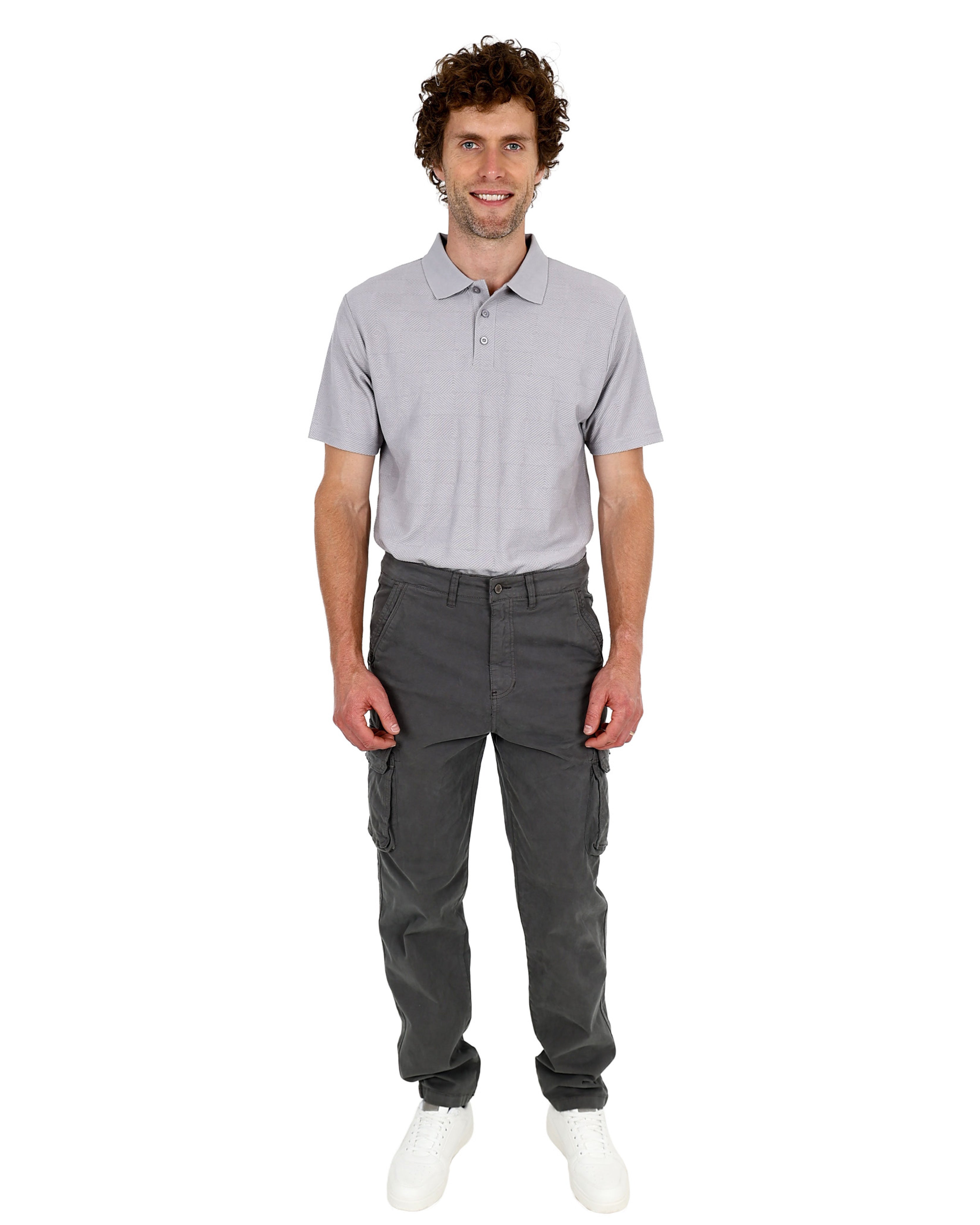 Grey Straight Fit Cotton Spandex Cargo Pants