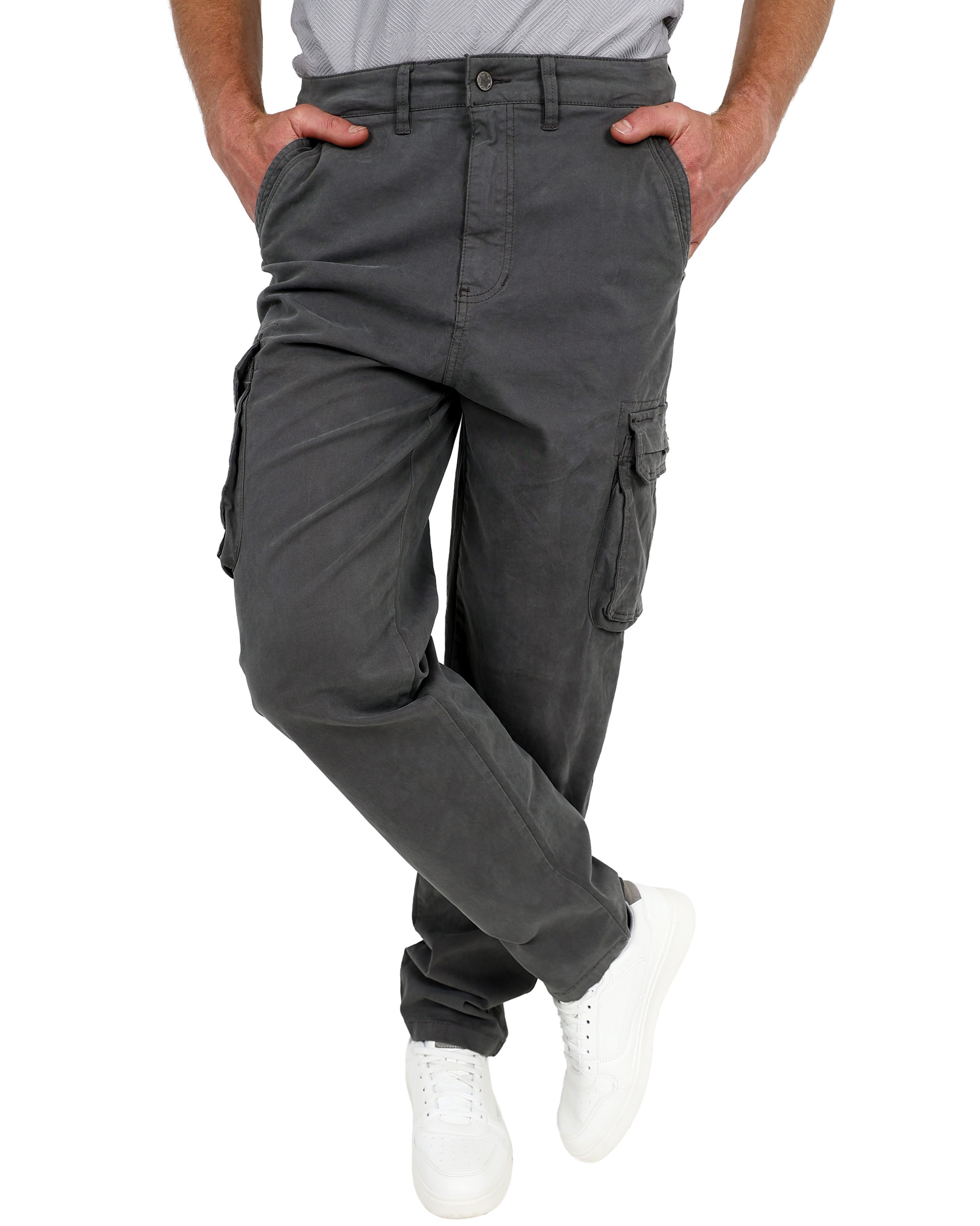 Grey Straight Fit Cotton Spandex Cargo Pants