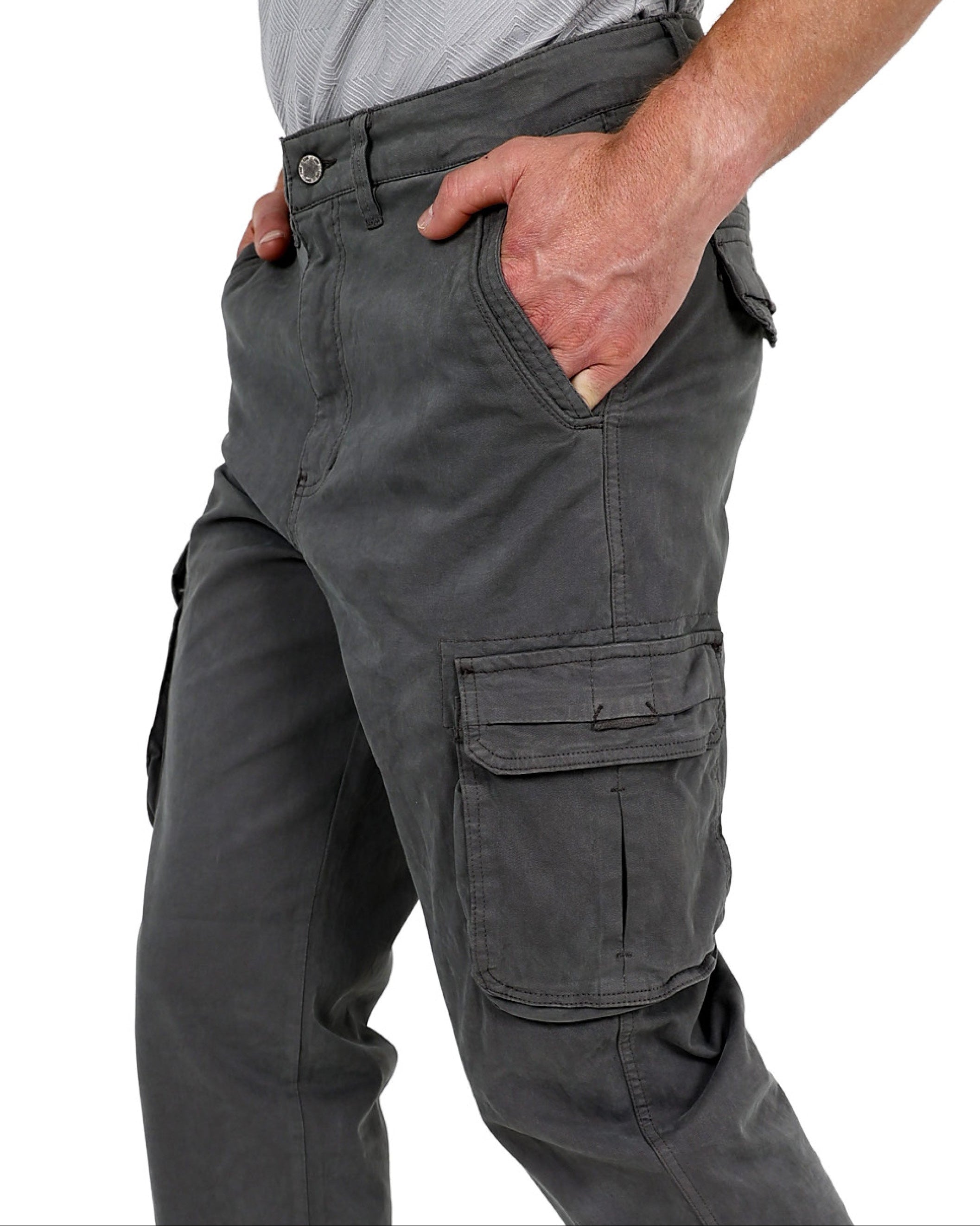 Straight Fit Grey Cotton Spandex Cargo Pants