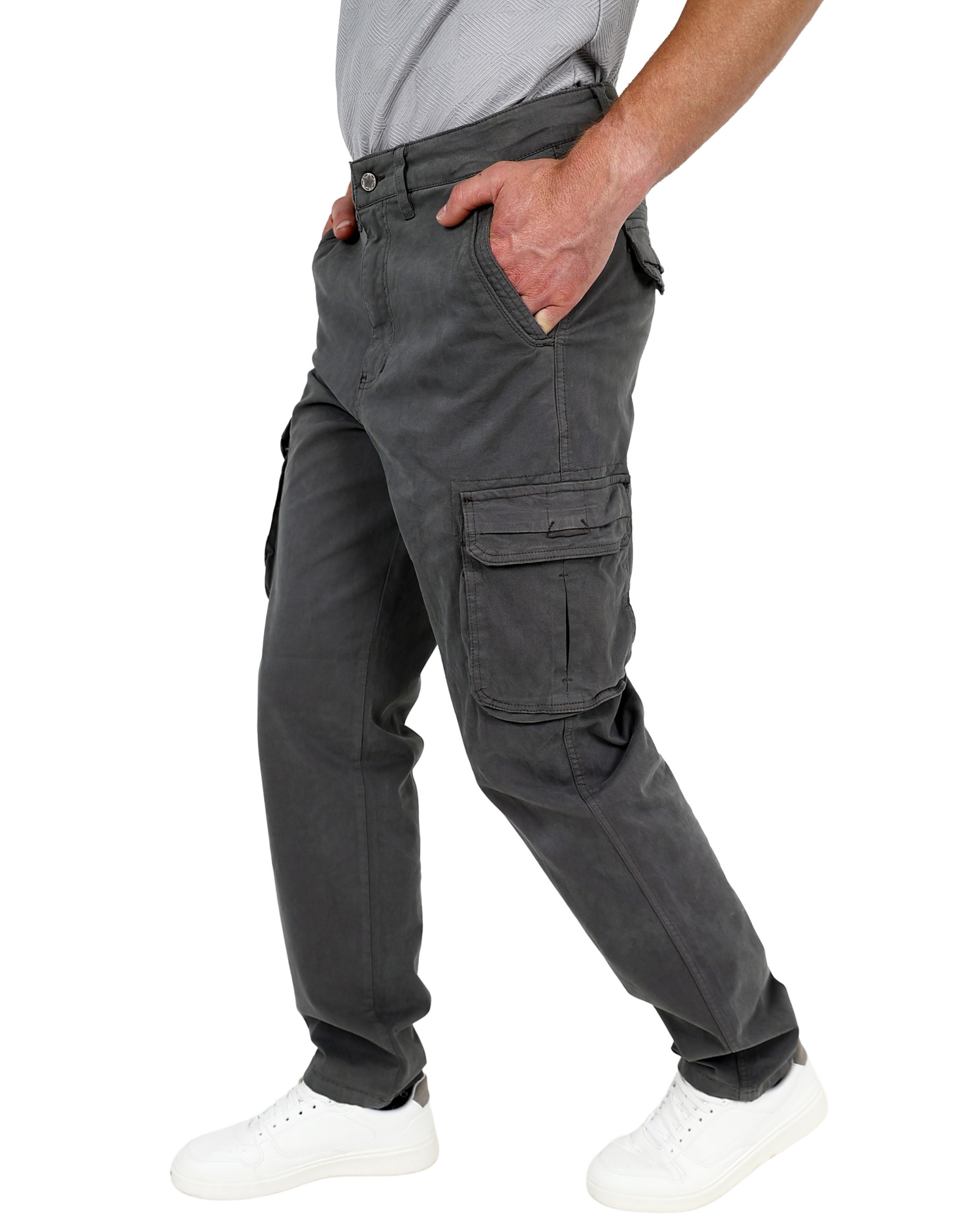 Grey Straight Fit Cotton Spandex Cargo Pants