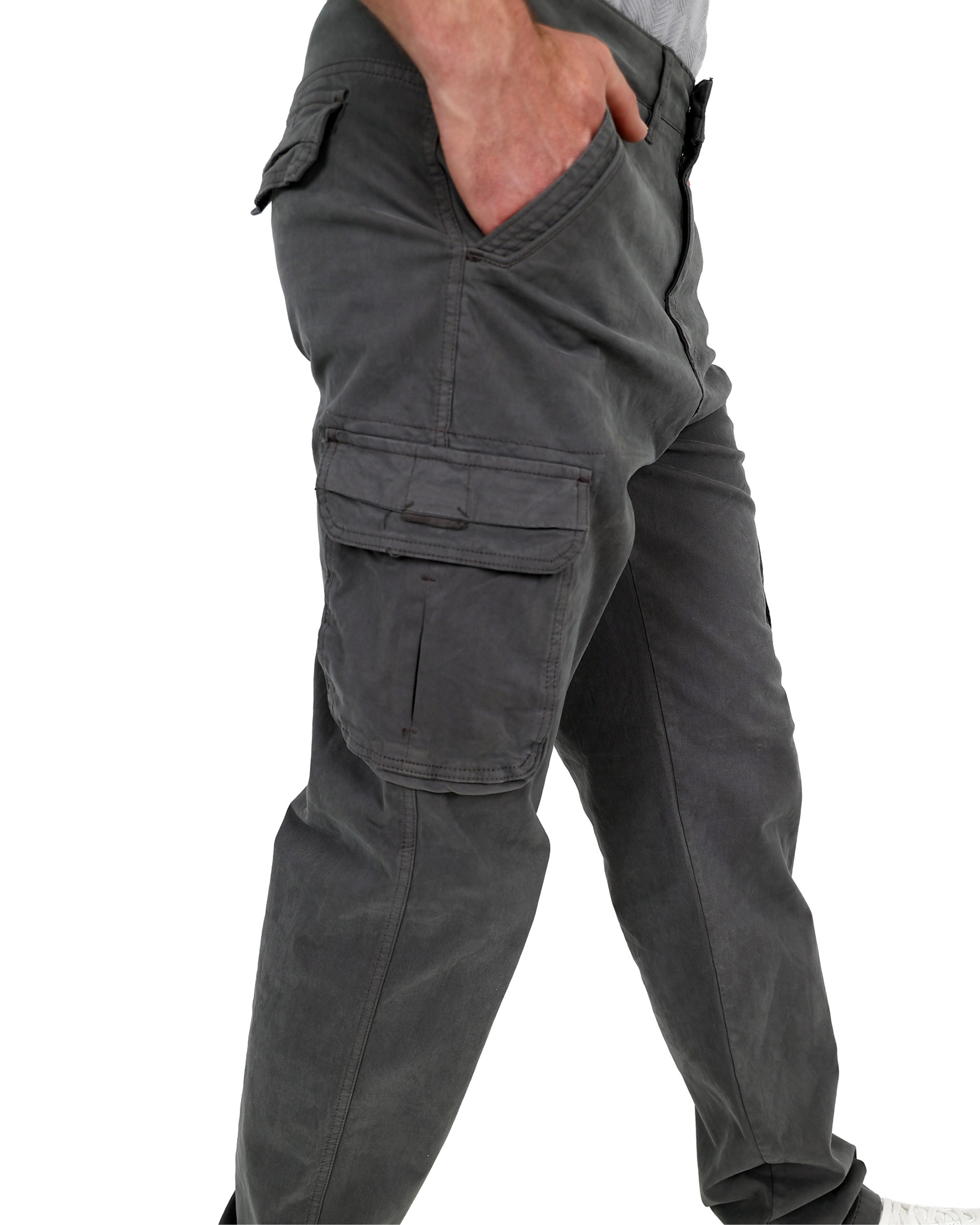 Grey Straight Fit Cotton Spandex Cargo Pants