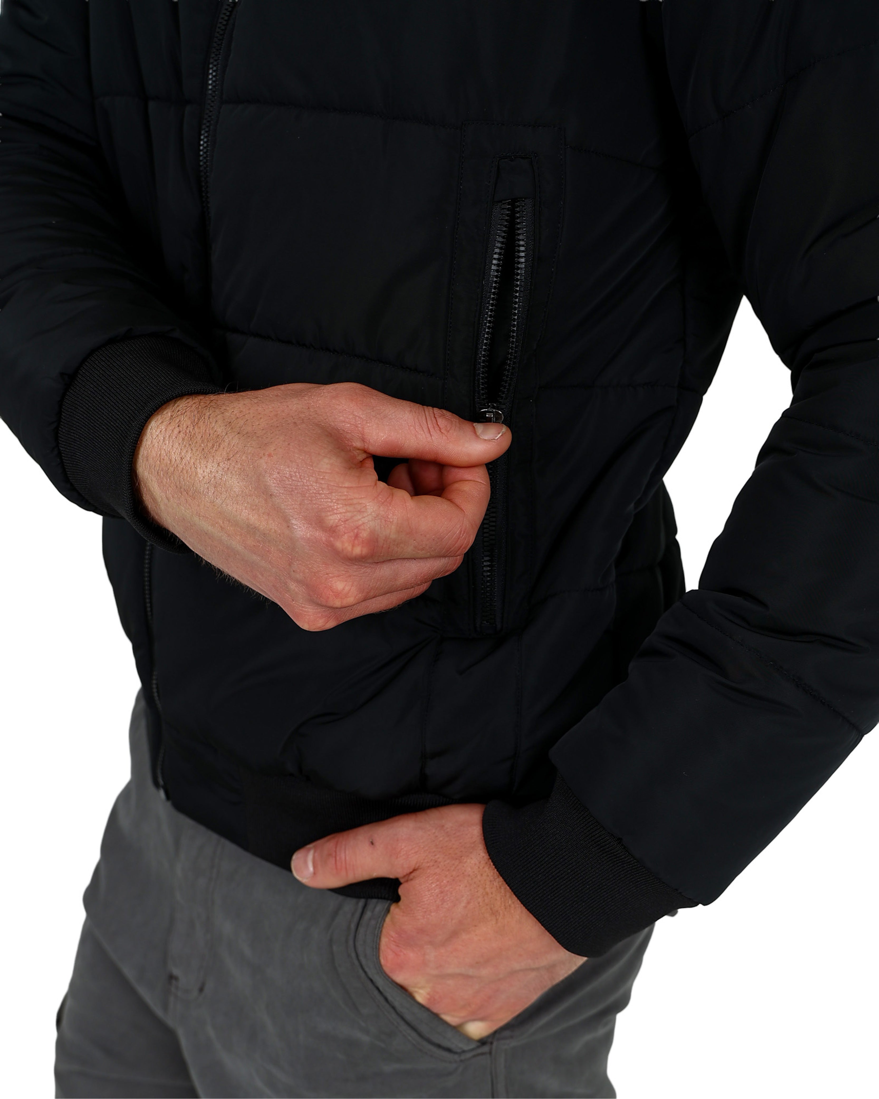 Black Linear Quilted Bomber Jacket