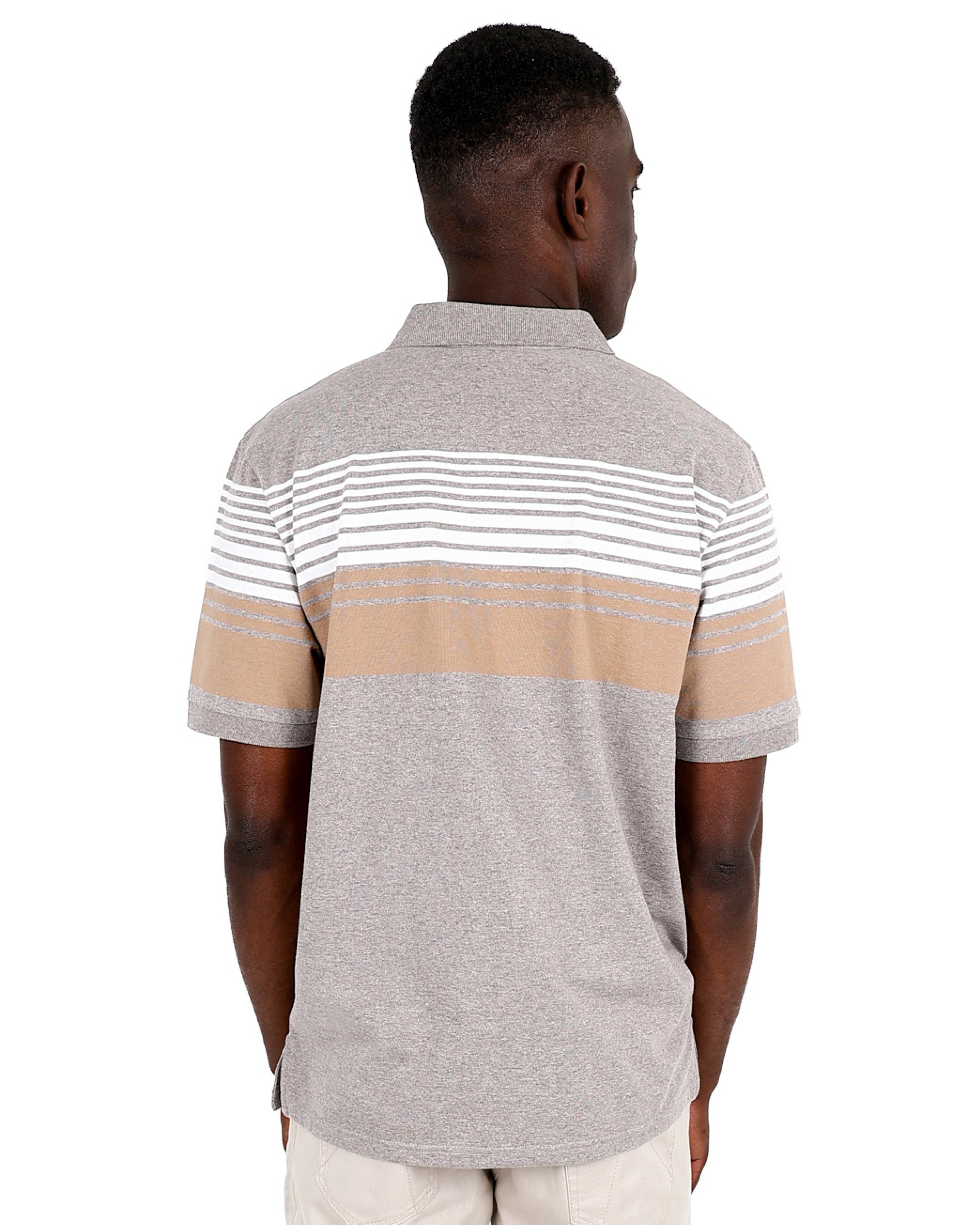 Short Sleeve Beige Yarn Dyed Stripe Golfer