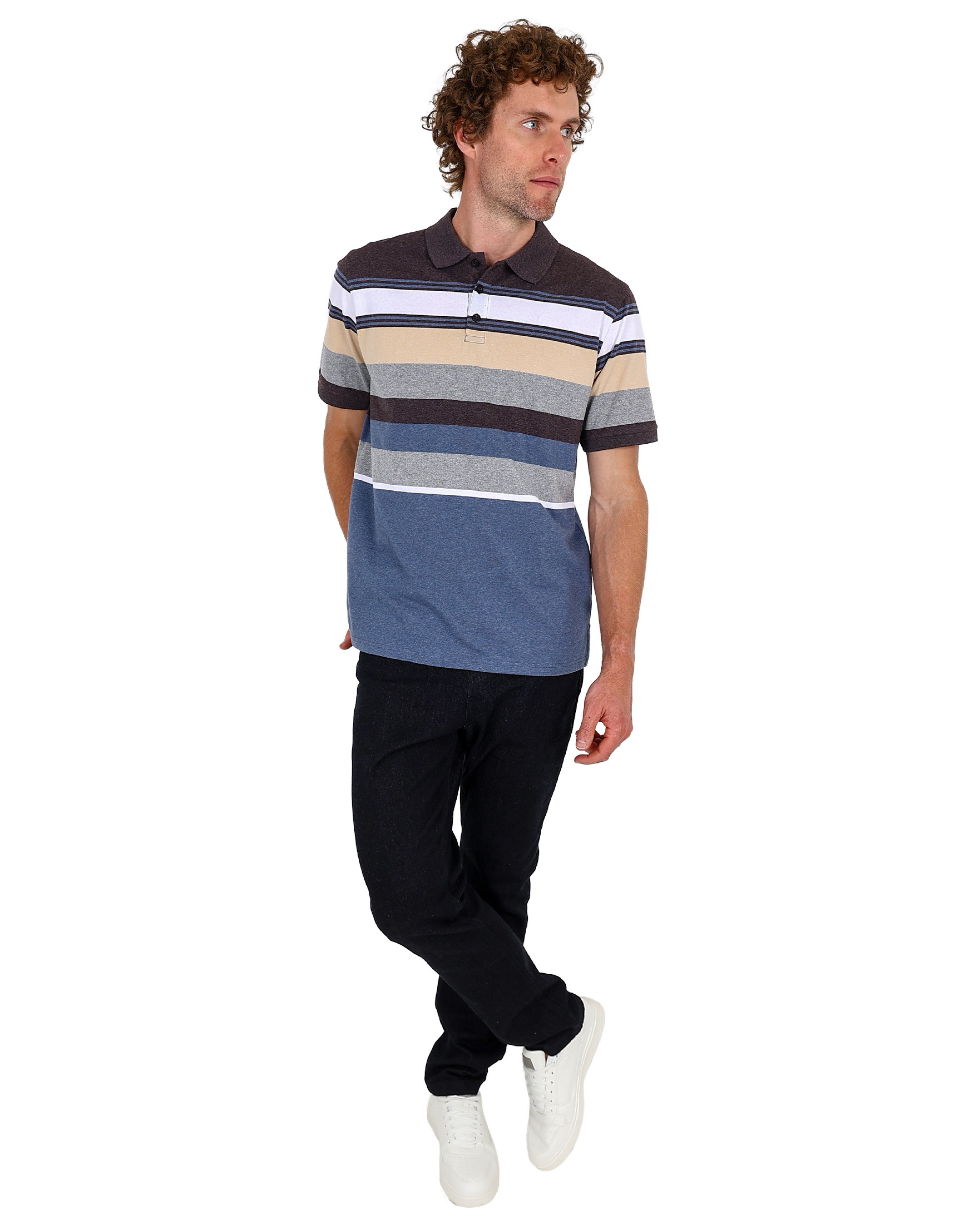 Short Sleeve Blue Yarn Dyed Stripe Golfer