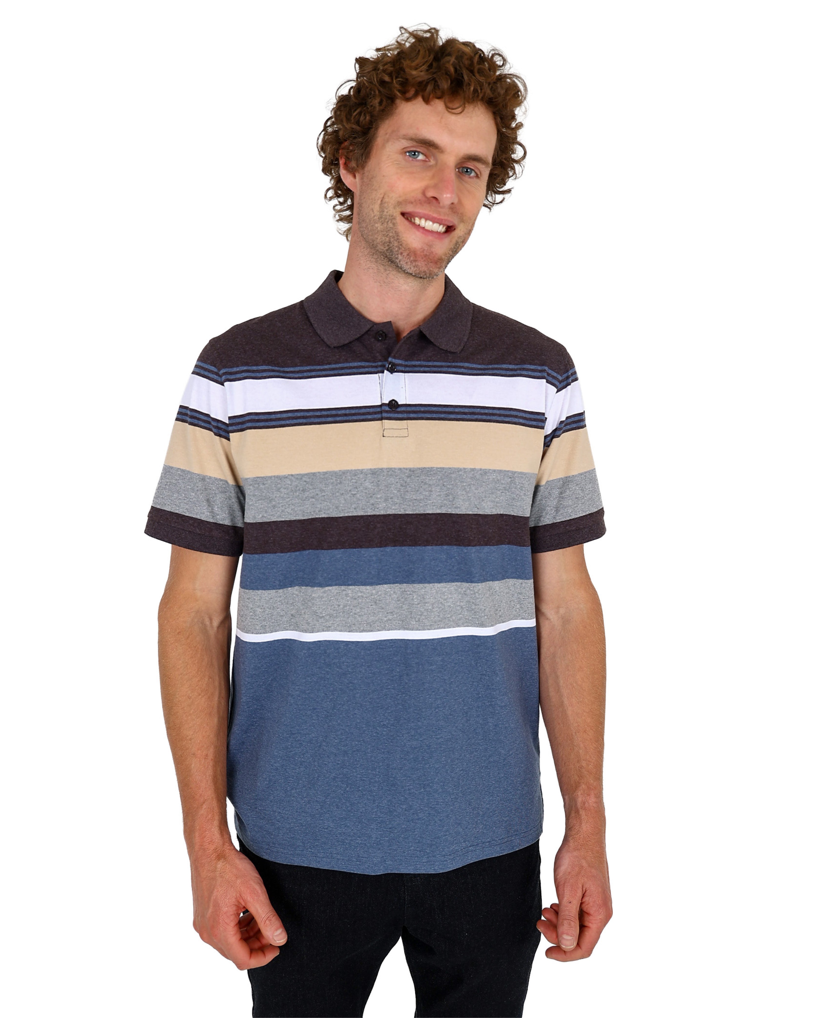 Short Sleeve Blue Yarn Dyed Stripe Golfer