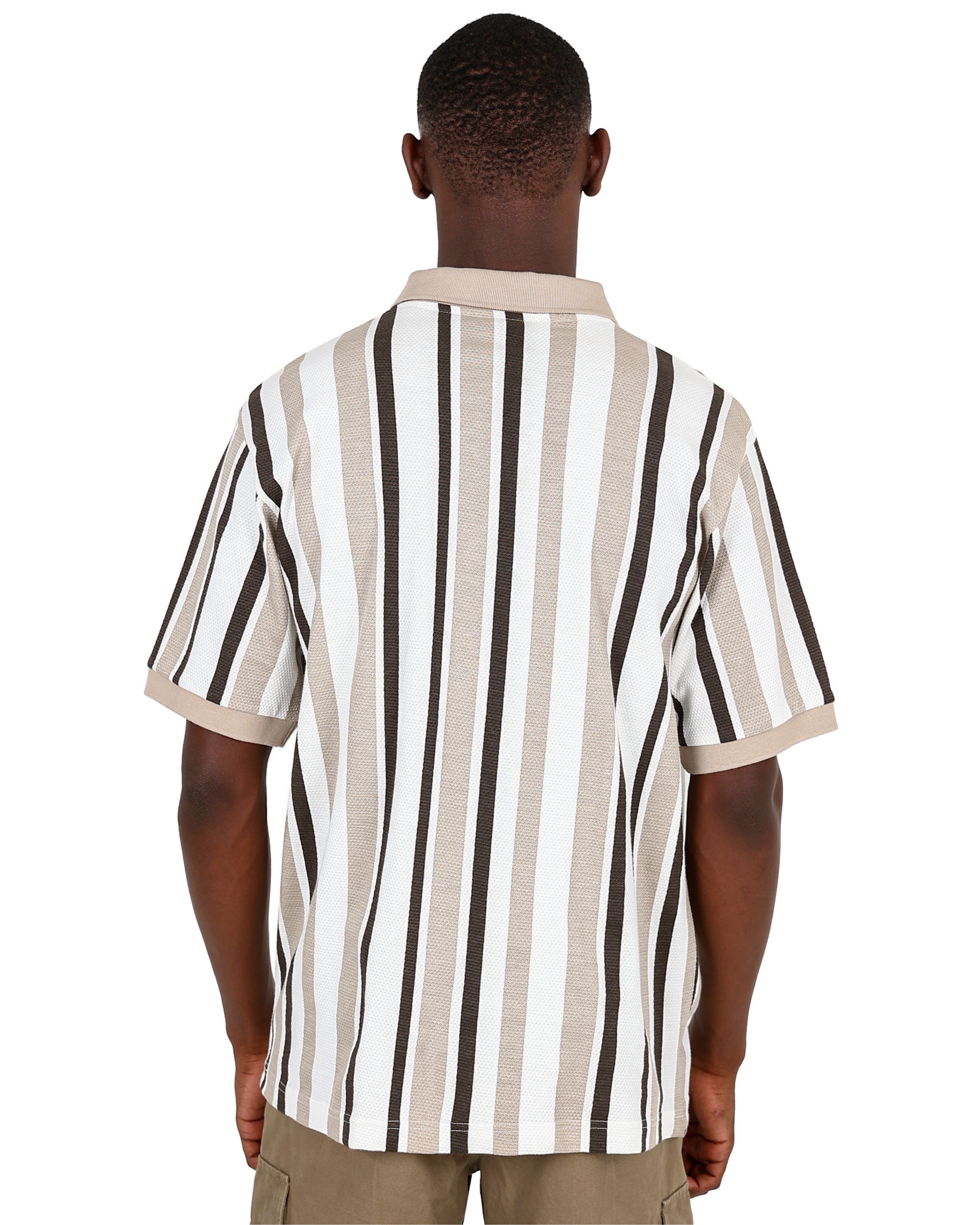 Short Sleeve Zip Clouse Stripe Cotton Golfer