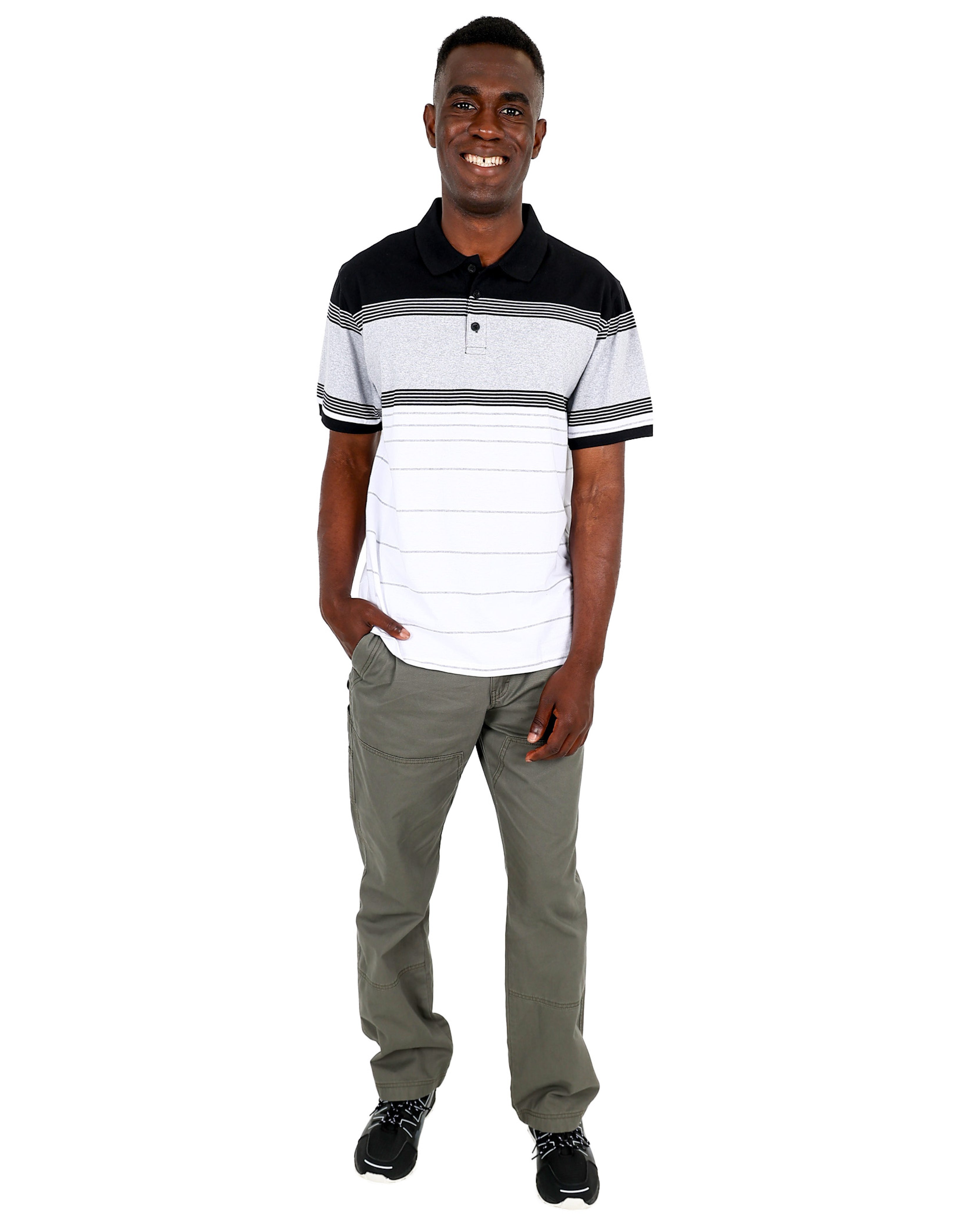 Short Sleeve Black & White Yarn Dyed Golfer