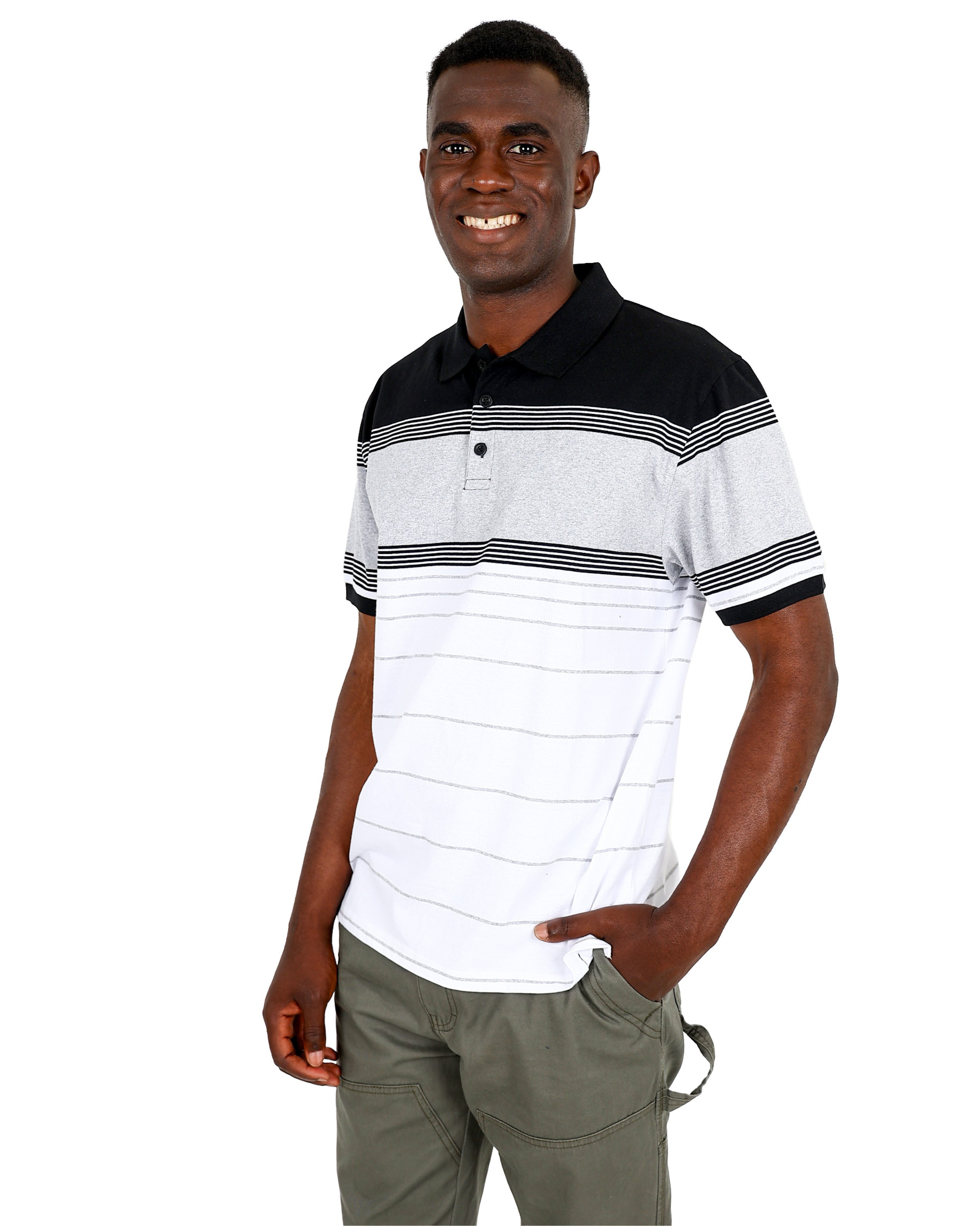 Short Sleeve Black & White Yarn Dyed Golfer