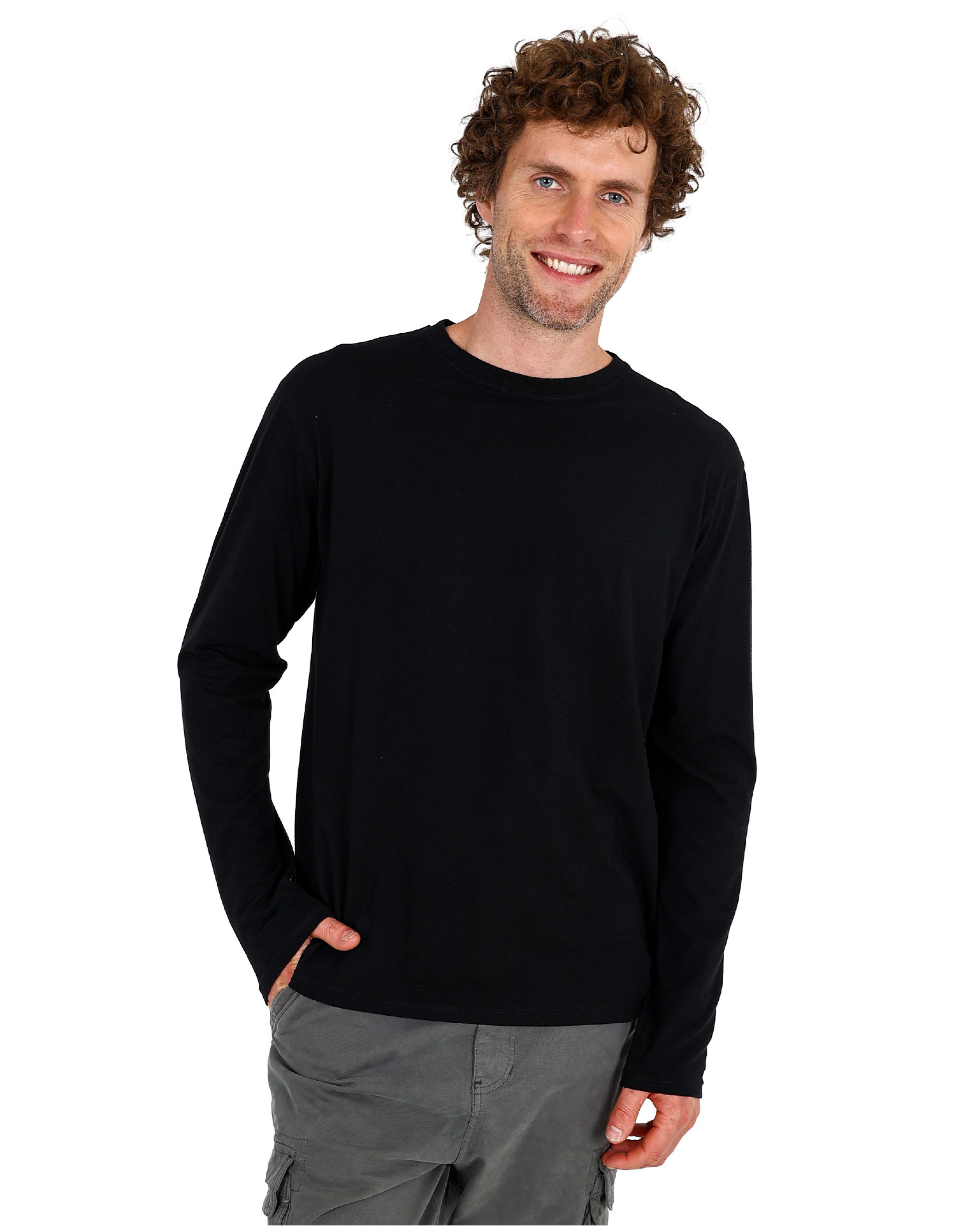 Black Long Sleeve Cotton Blend T-Shirt
