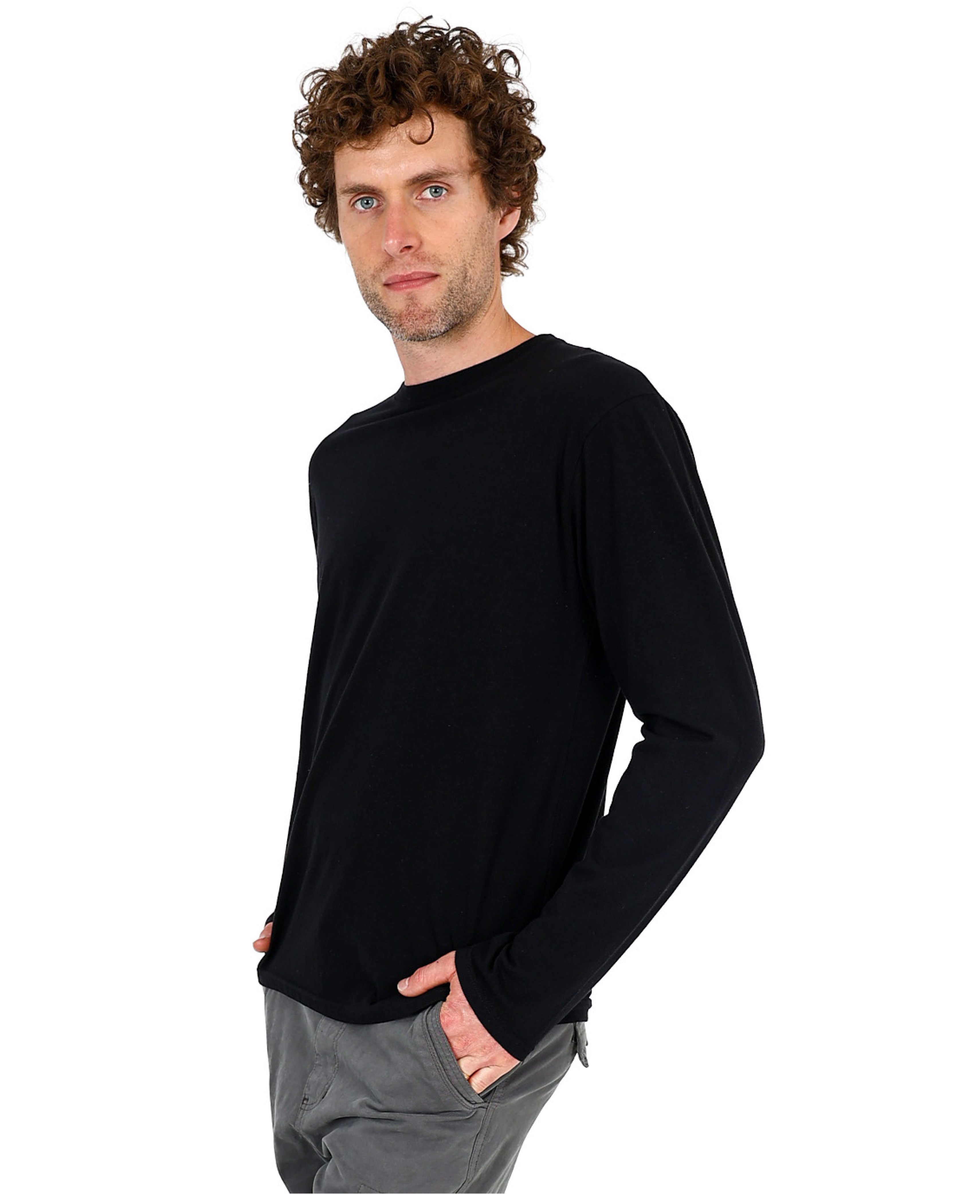 Long Sleeve Black Cotton Blend T-Shirt