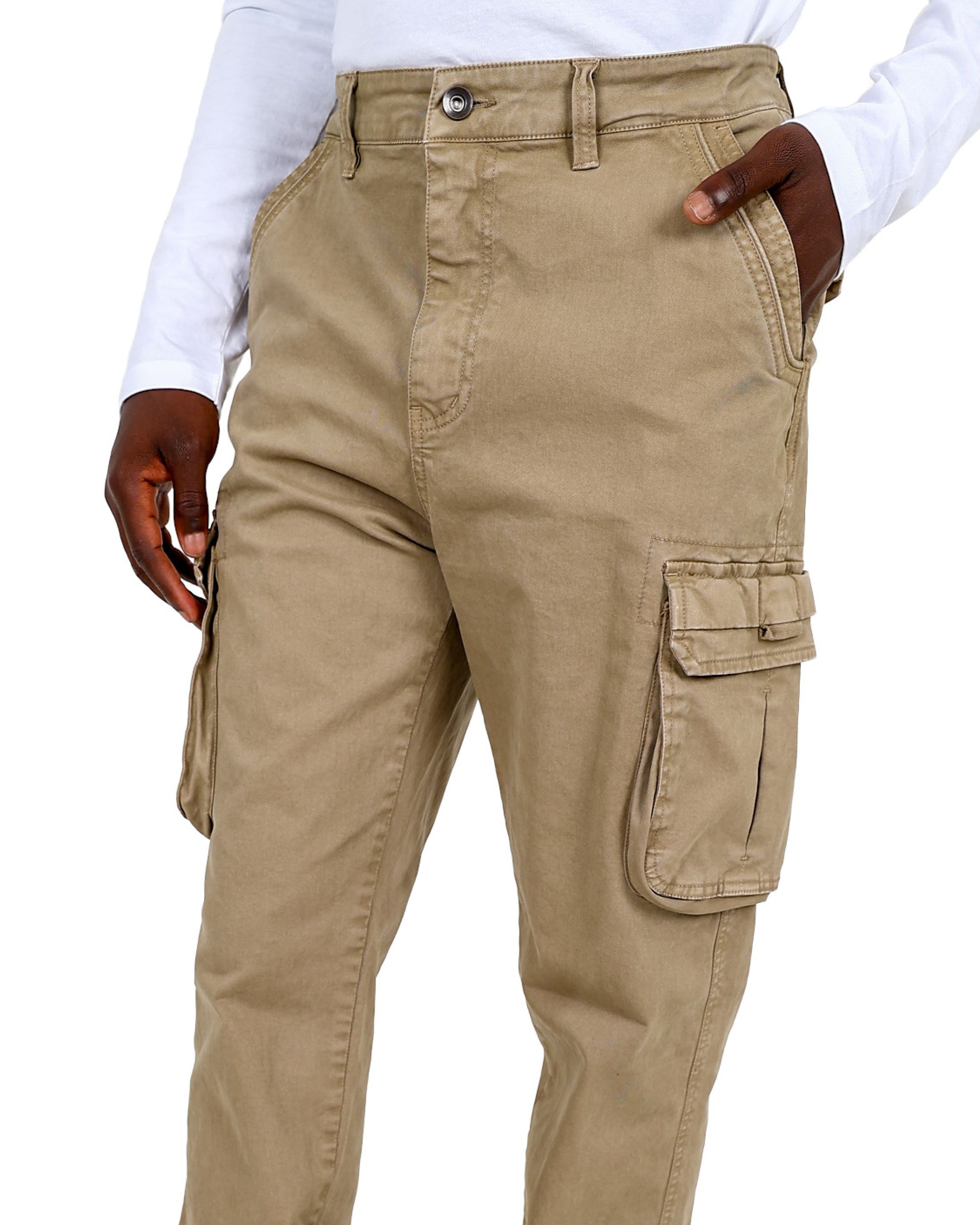 Regular Fit Khaki Cargo Cotton Pant
