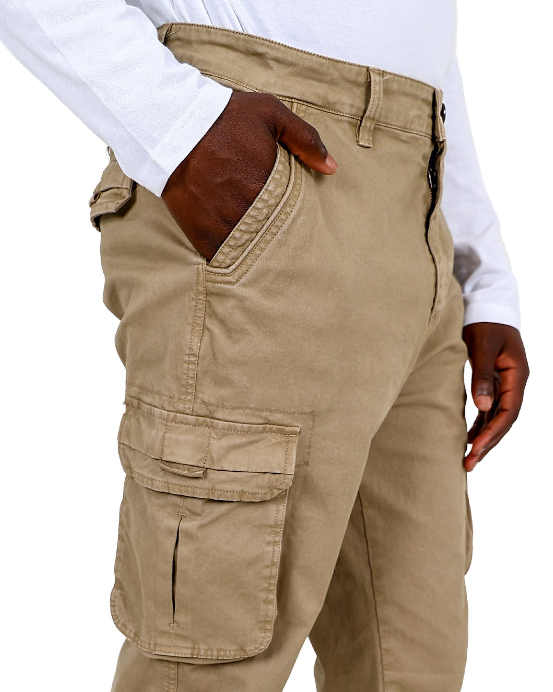 Regular Fit Khaki Cargo Cotton Pant